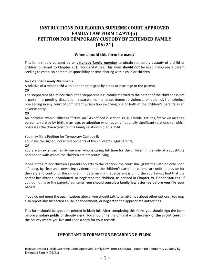 Petition For Temporary Custody By Extended Family {12.970(a)} | Pdf Fpdf Docx | Florida