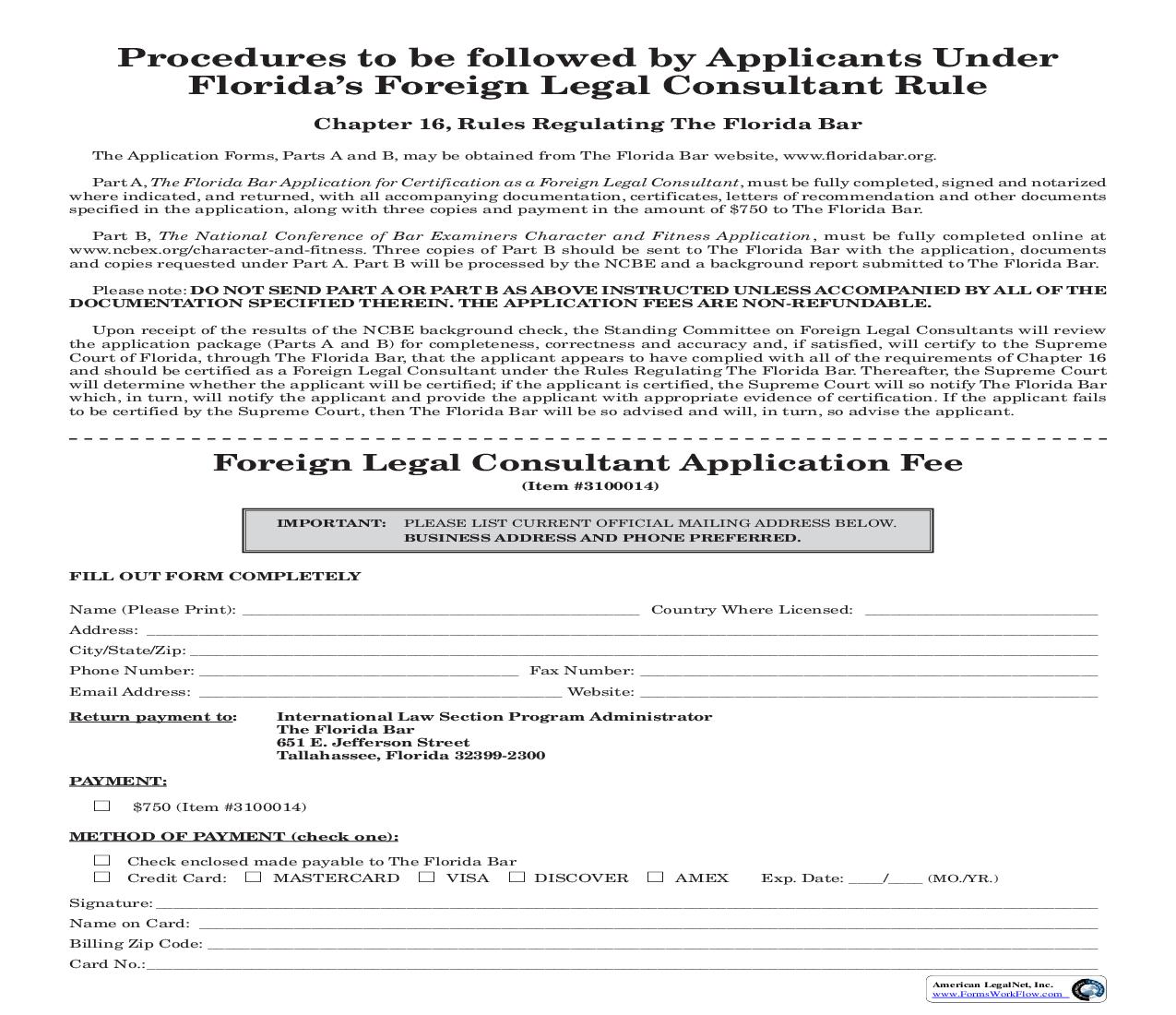 Application For Certification As Foreign Legal Consultant (Packet) | Pdf Fpdf Doc Docx | Florida