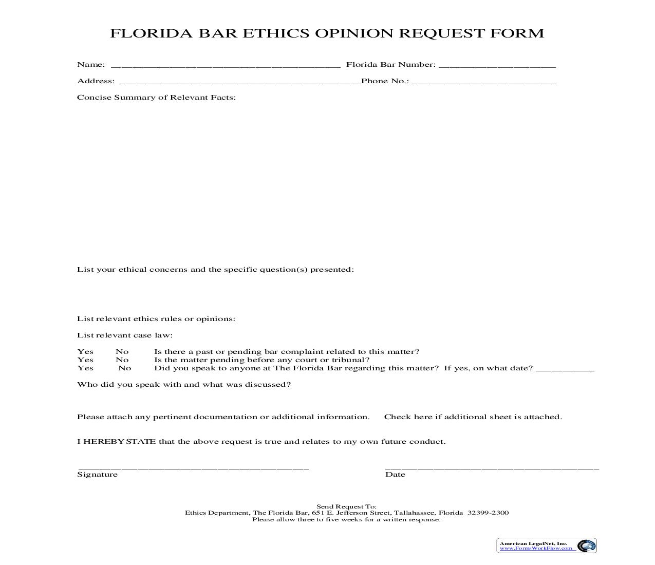Florida Bar Ethics Opinion Request Form | Pdf Fpdf Doc Docx | Florida