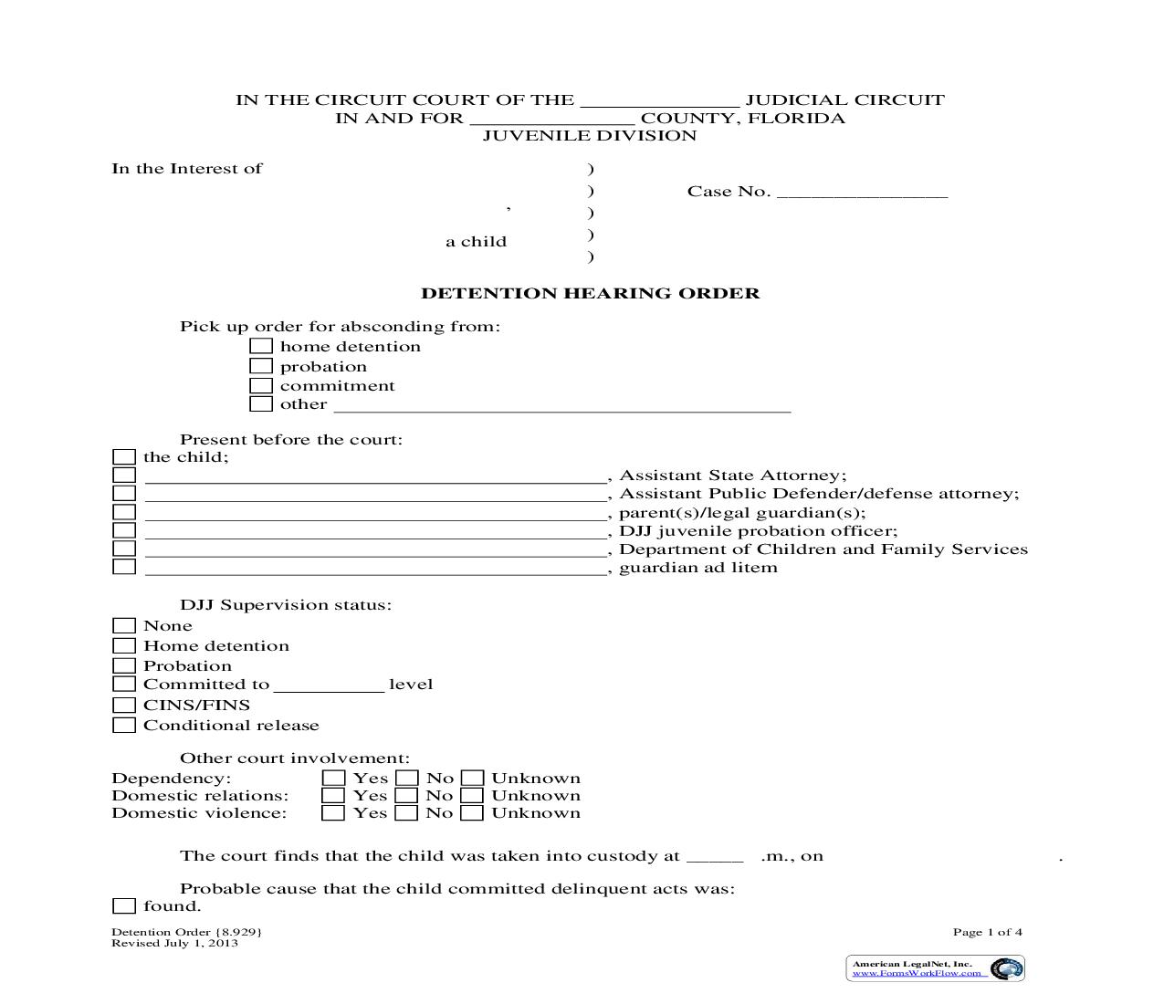 Detention Order {8.929} | Pdf Fpdf Doc Docx | Florida