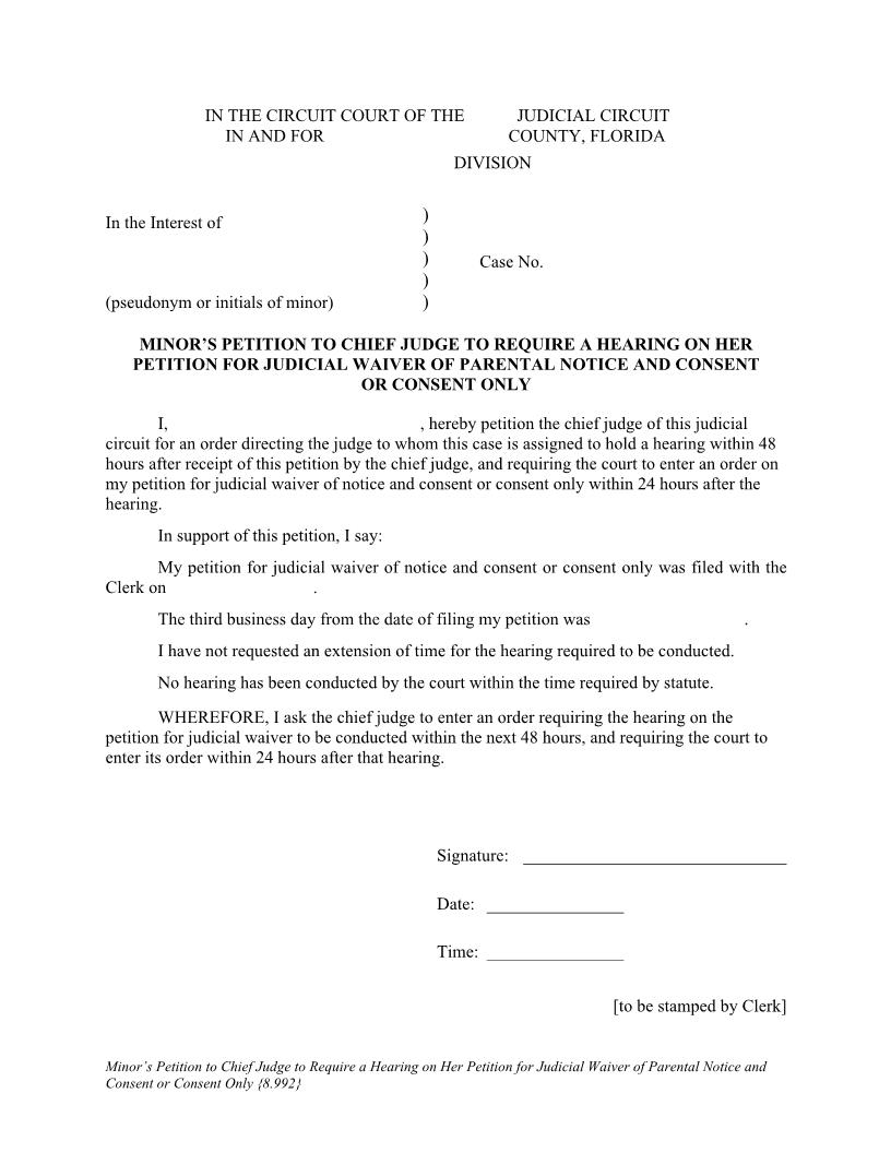 Minors Petition Hearing On Petition Waiver Parental Notice Consent Termination Of Pregnancy {8.992} | Pdf Fpdf Docx | Florida