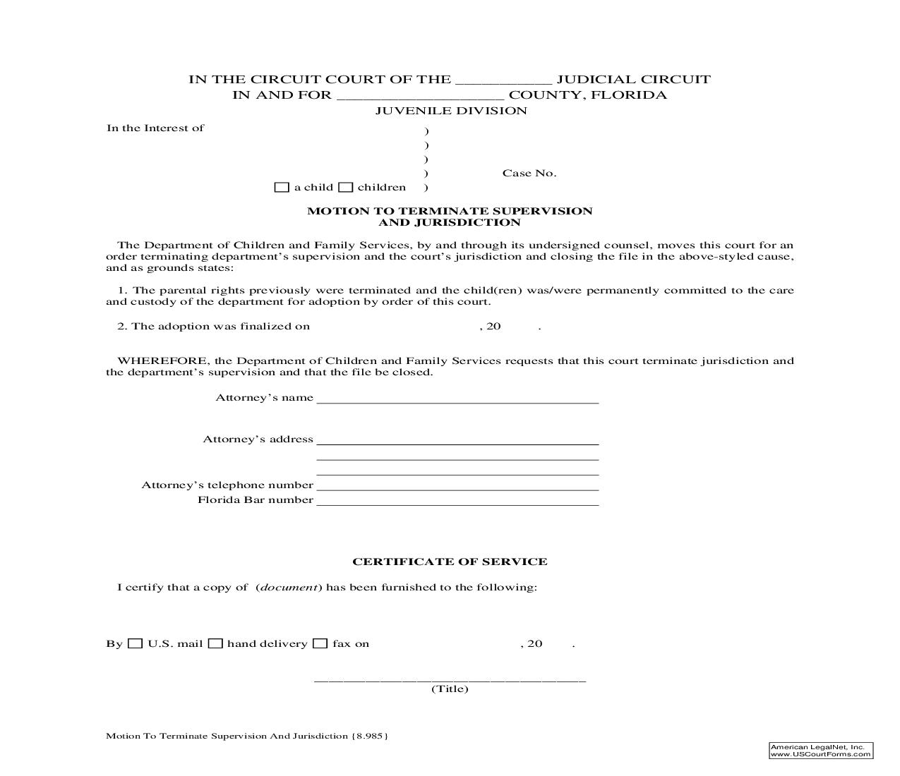 Motion To Terminate Supervision And Jurisdiction {8.985} | Pdf Fpdf Doc Docx | Florida