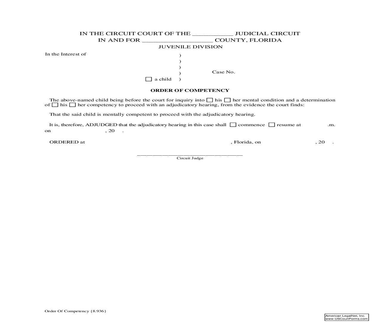 Order Of Competency {8.936} | Pdf Fpdf Doc Docx | Florida