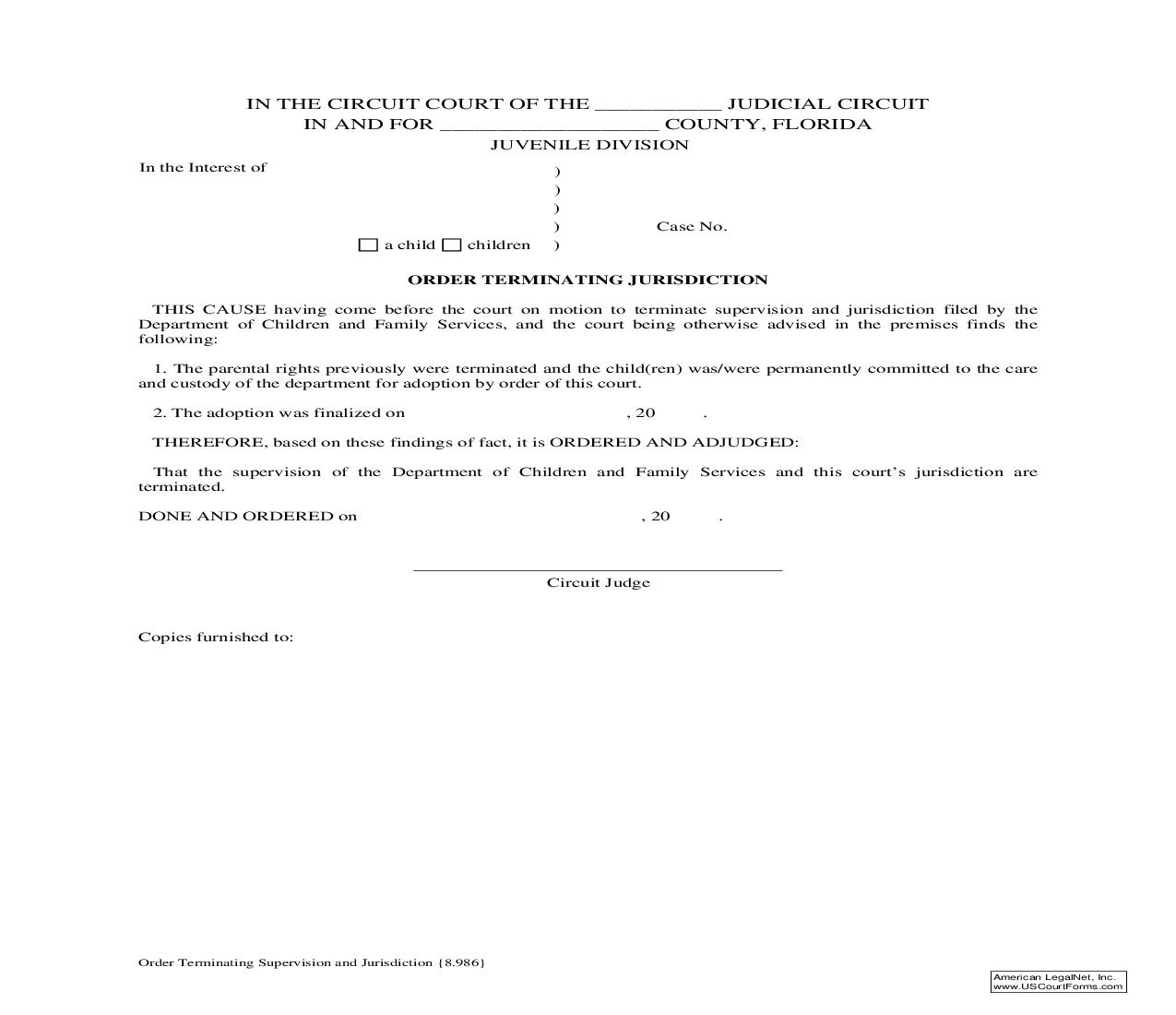 Order Terminating Supervision and Jurisdiction {8.986} | Pdf Fpdf Doc Docx | Florida