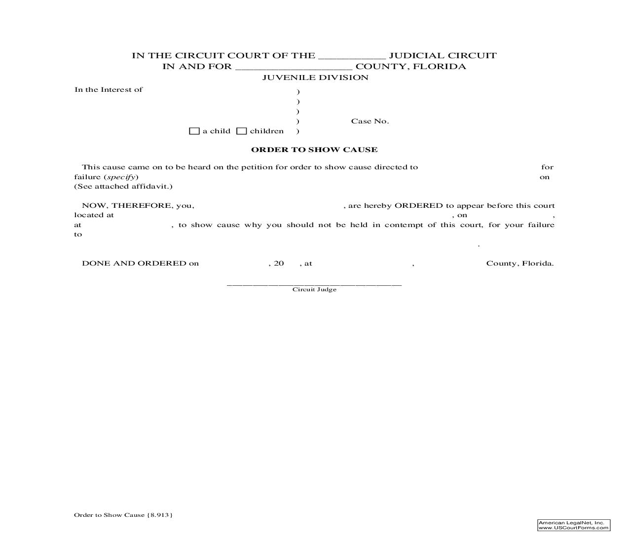 Order To Show Cause {8.913} | Pdf Fpdf Doc Docx | Florida