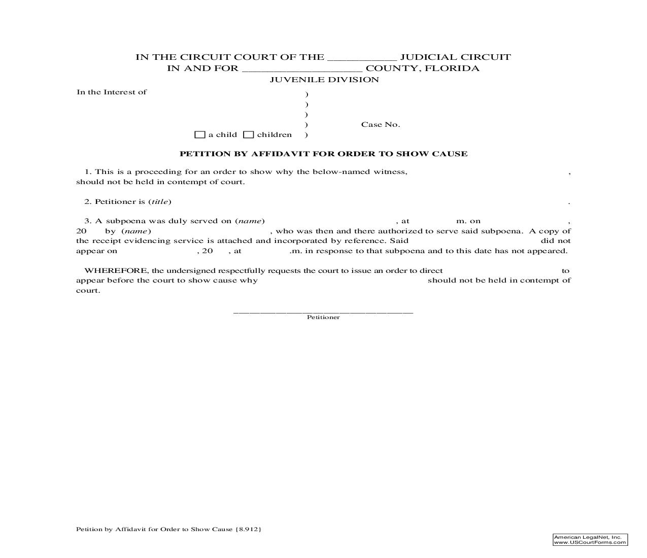 Petition By Affidavit For Order To Show Cause {8.912} | Pdf Fpdf Doc Docx | Florida