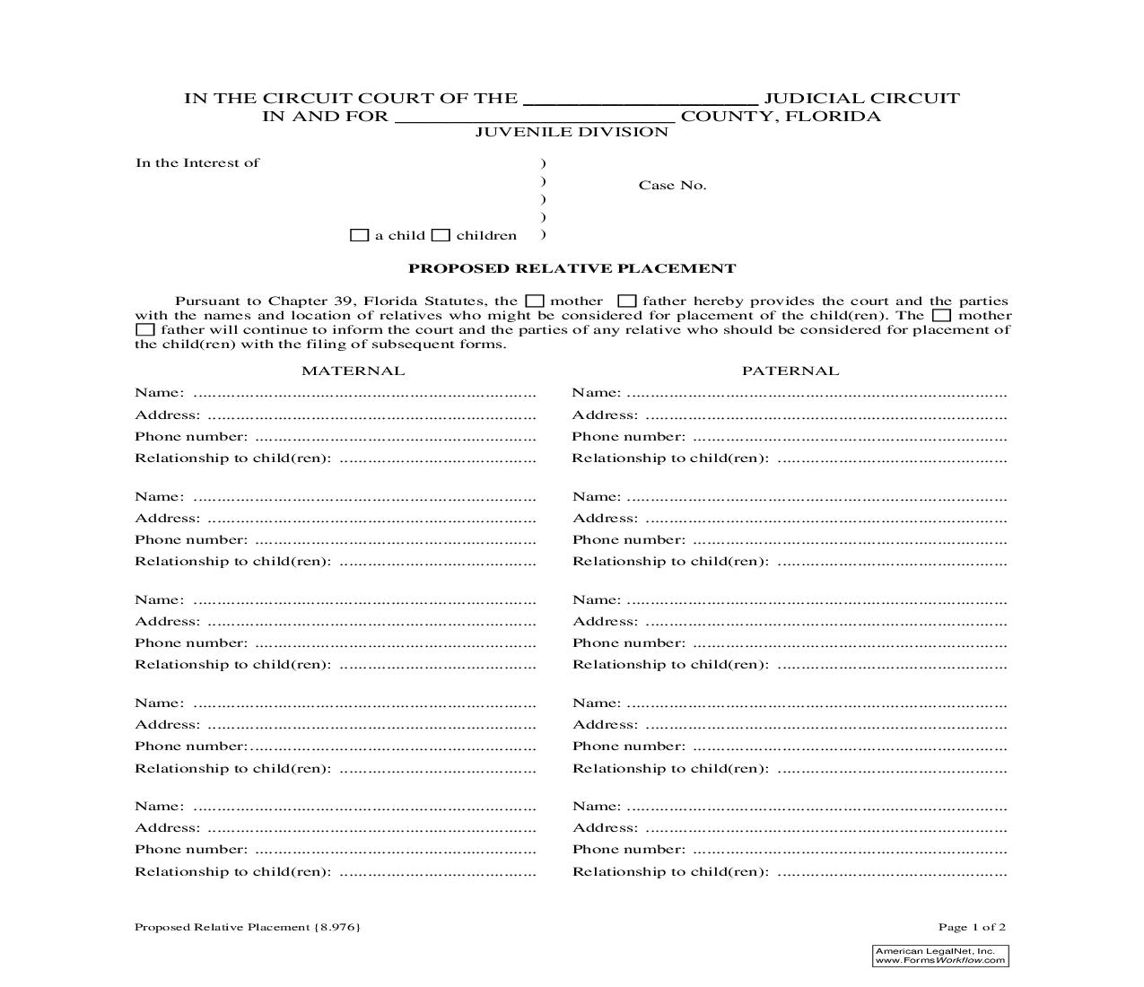 Proposed Relative Placement {8.976} | Pdf Fpdf Doc Docx | Florida