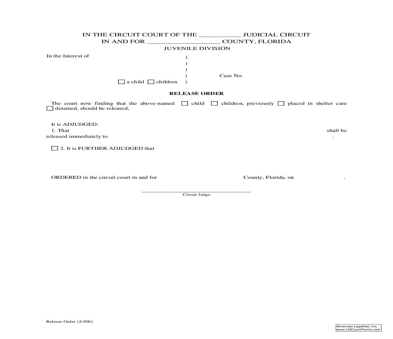 Release Order {8.906} | Pdf Fpdf Doc Docx | Florida