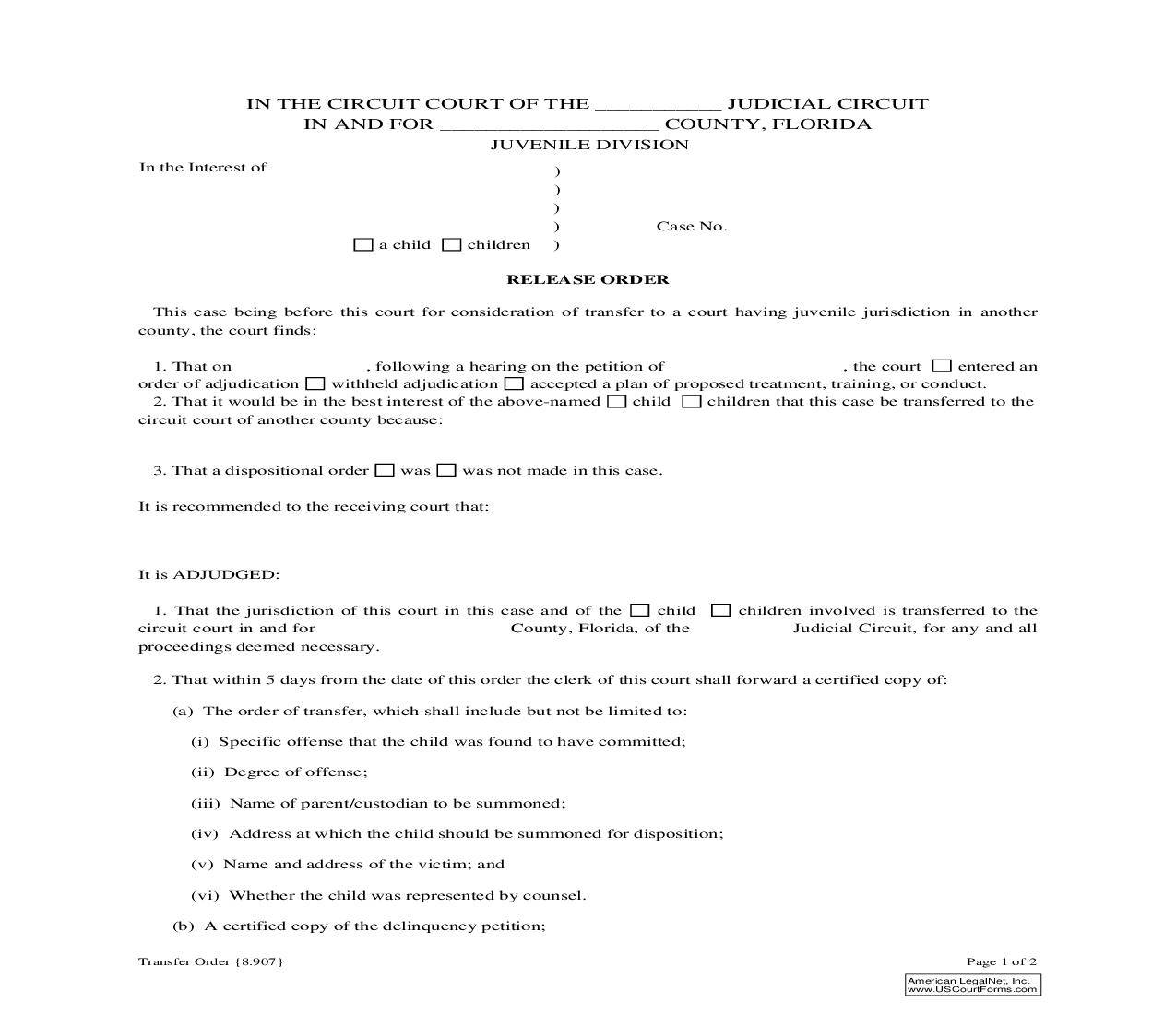 Transfer Order {8.907} | Pdf Fpdf Doc Docx | Florida