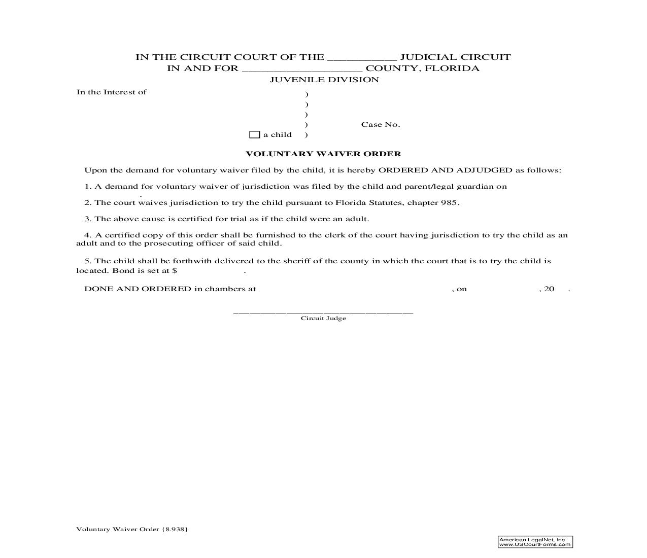 Voluntary Waiver Order {8.938} | Pdf Fpdf Doc Docx | Florida