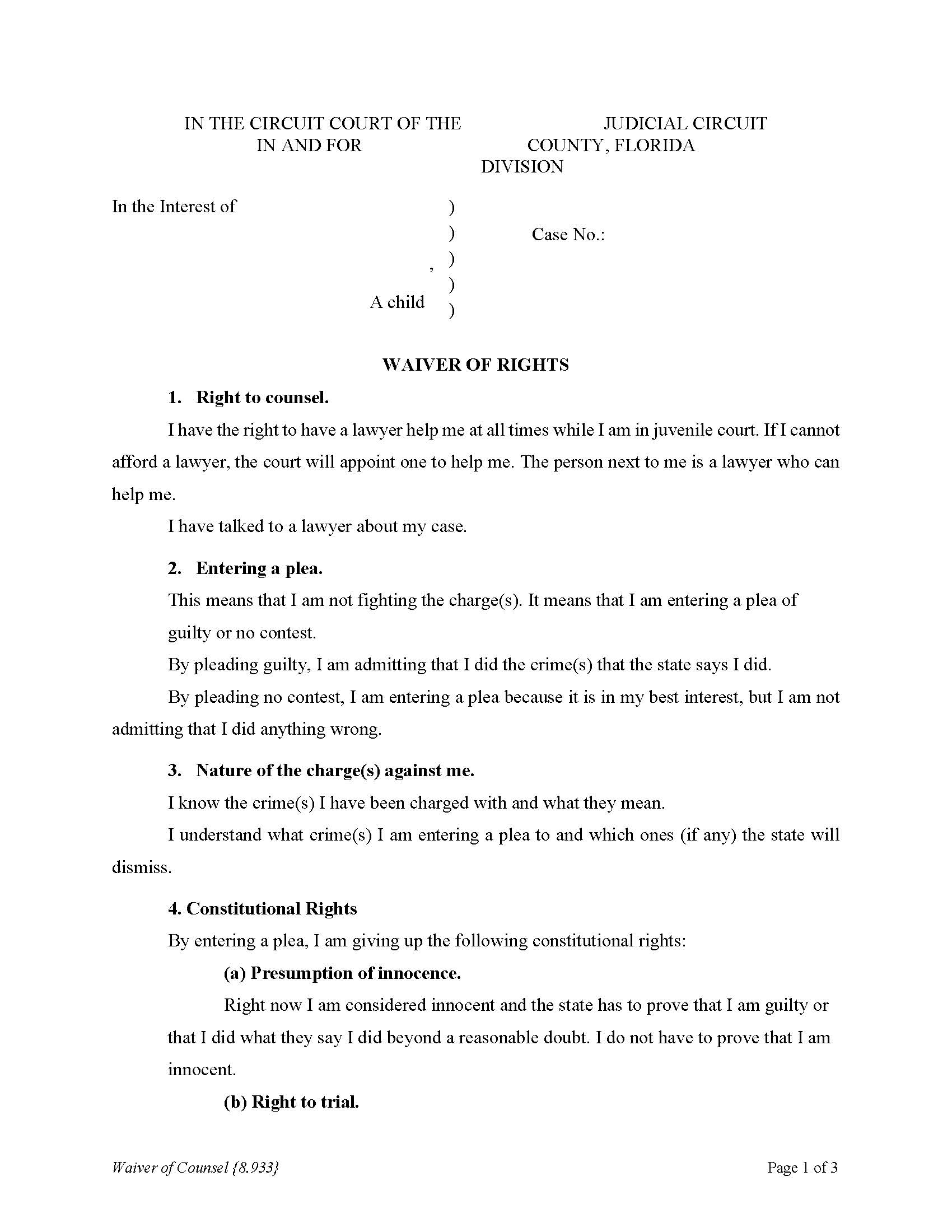 Waiver Of Rights {8.953 | Pdf Fpdf Docx | Florida