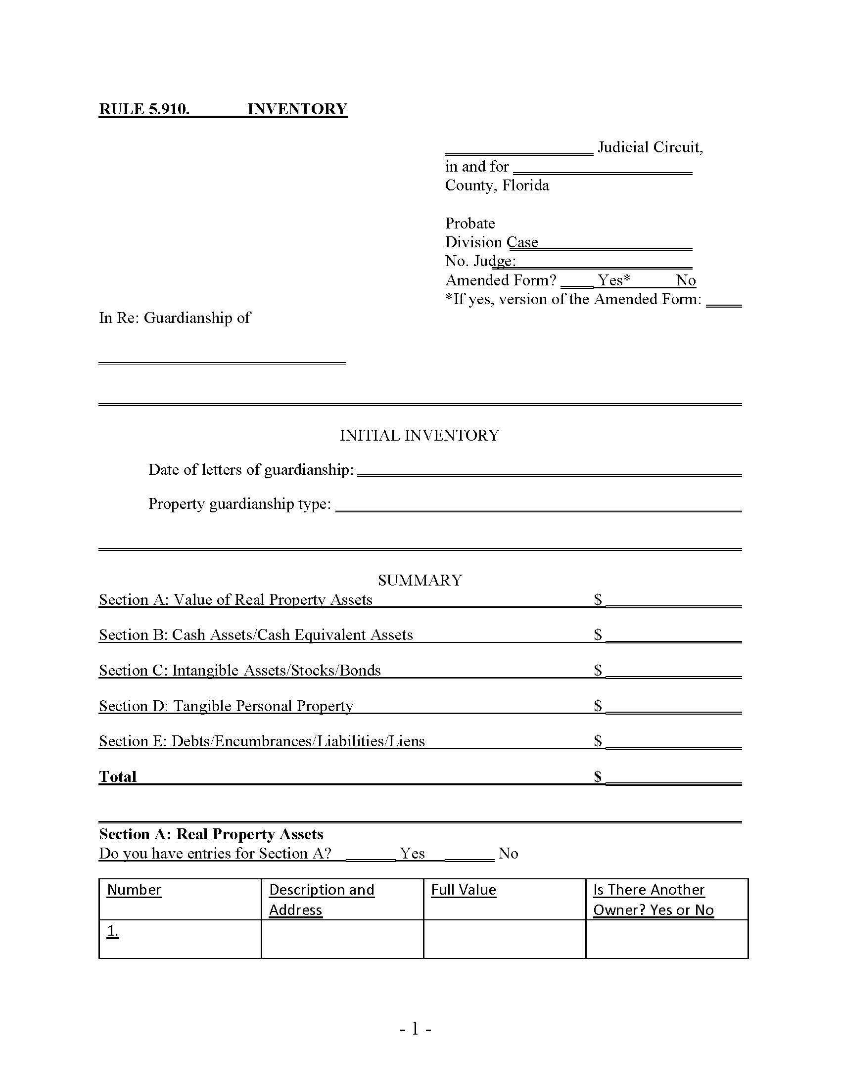 Inventory {5.910} | Pdf Fpdf Docx | Florida