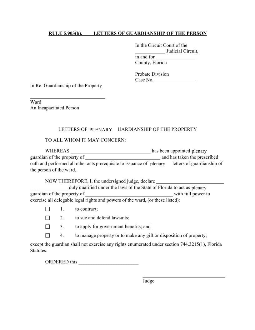 Letters Of Guardianship Of The Property {5.903(b)} | Pdf Fpdf Docx | Florida
