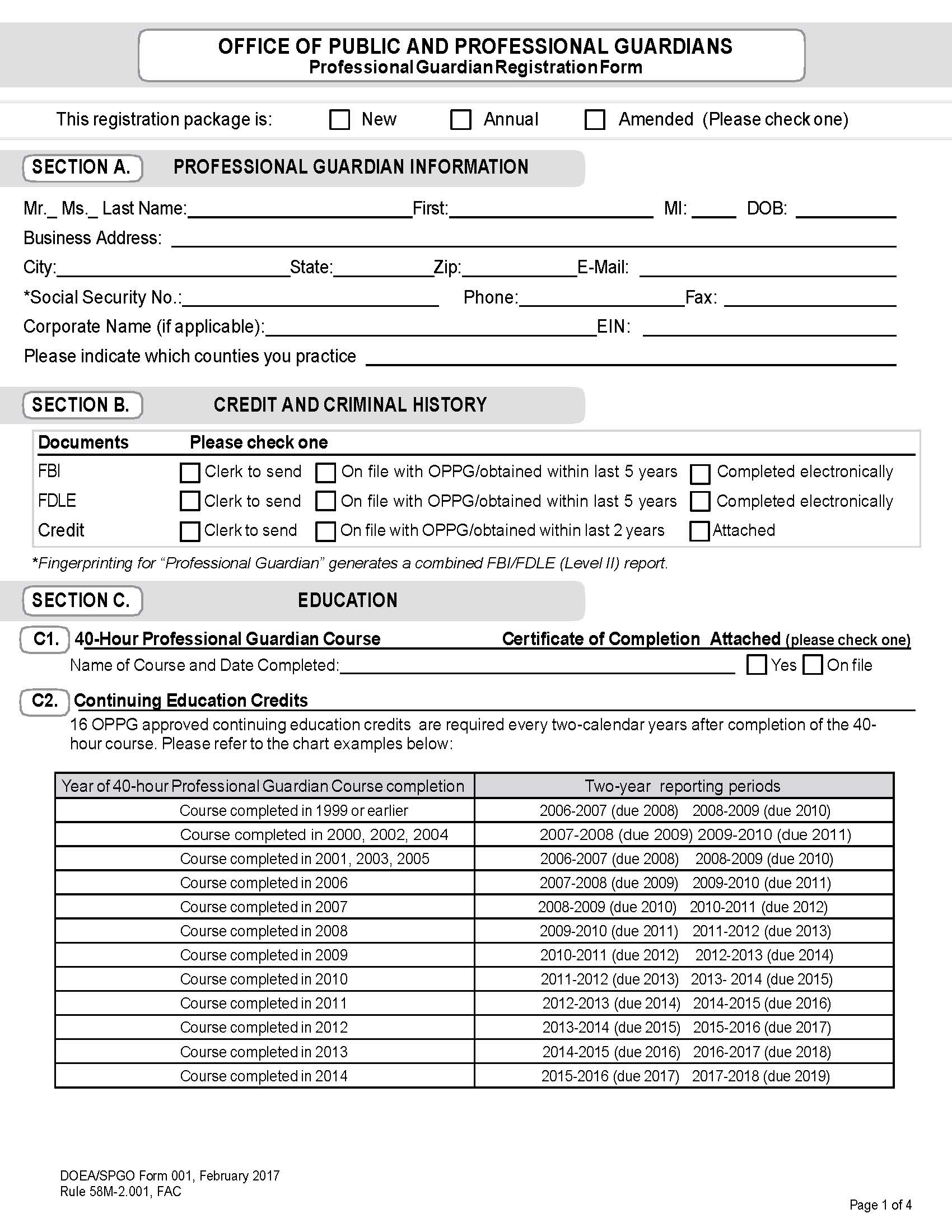 Office Of Public And Professional Guardians Professional Guardian Registration Form | Pdf Fpdf Docx | Florida