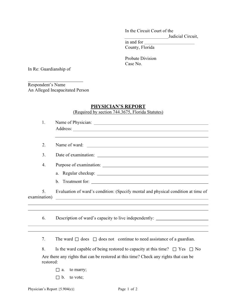 Physicians Report {5.904(e)} | Pdf Fpdf Docx | Florida