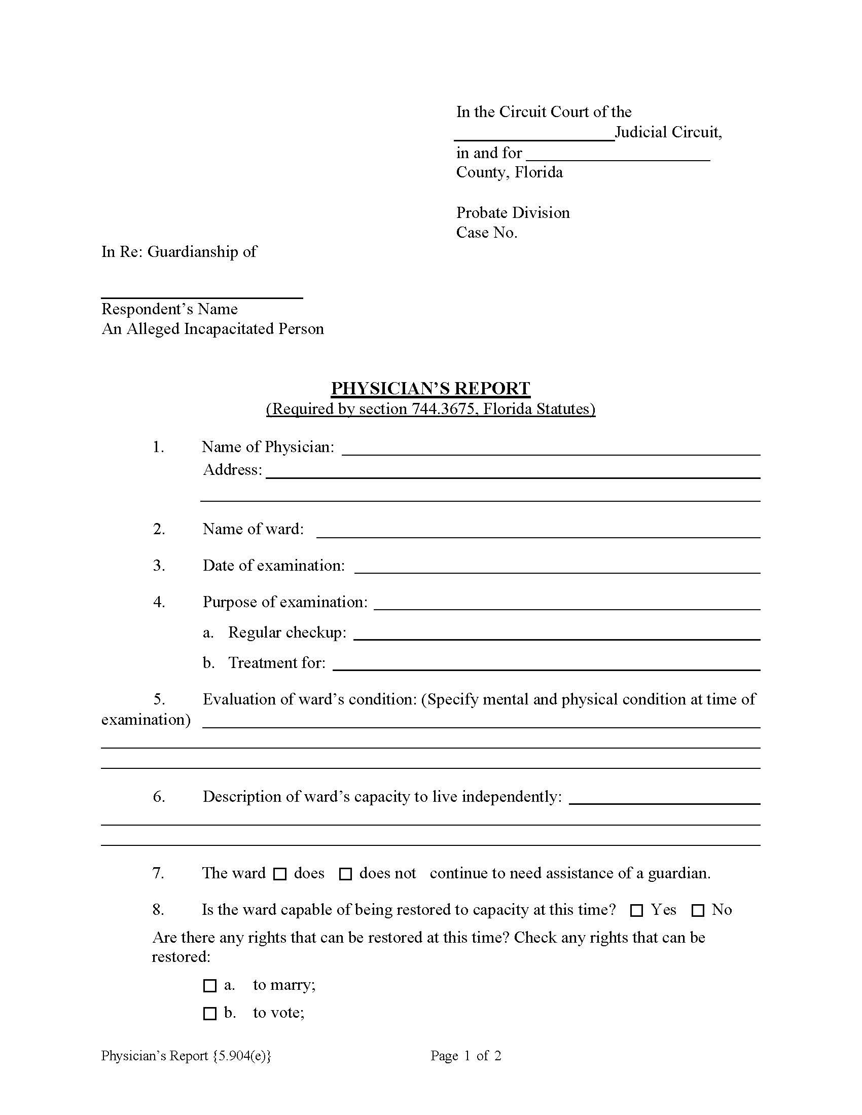 Physicians Report {5.904(e)} | Pdf Fpdf Docx | Florida