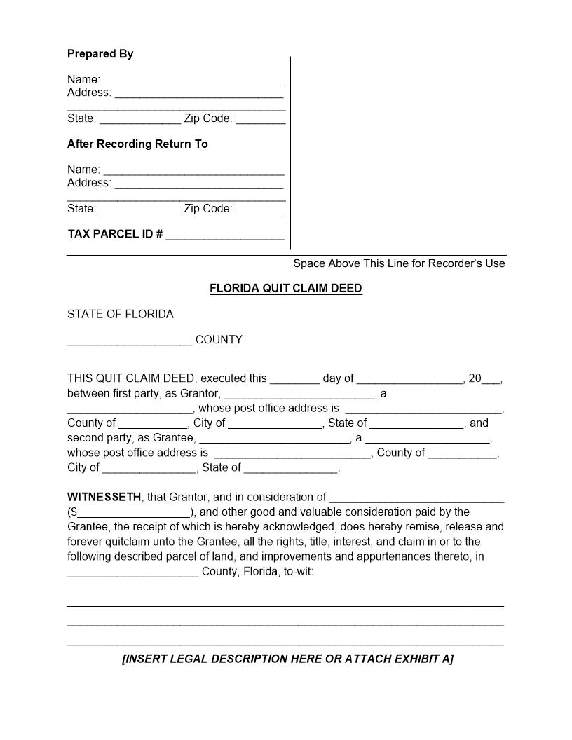 Quit Claim Deed | Pdf Fpdf Docx | Florida