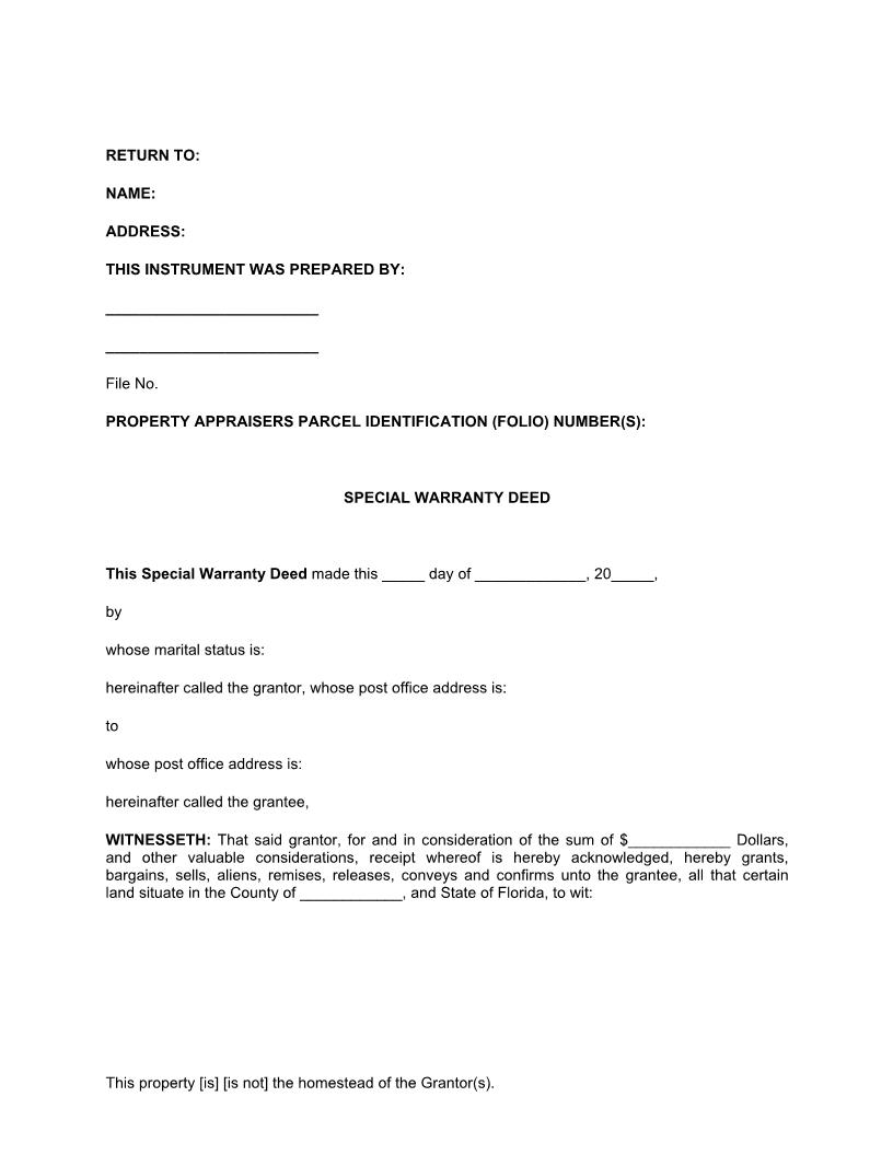 Special Warranty Deed | Pdf Fpdf Docx | Florida