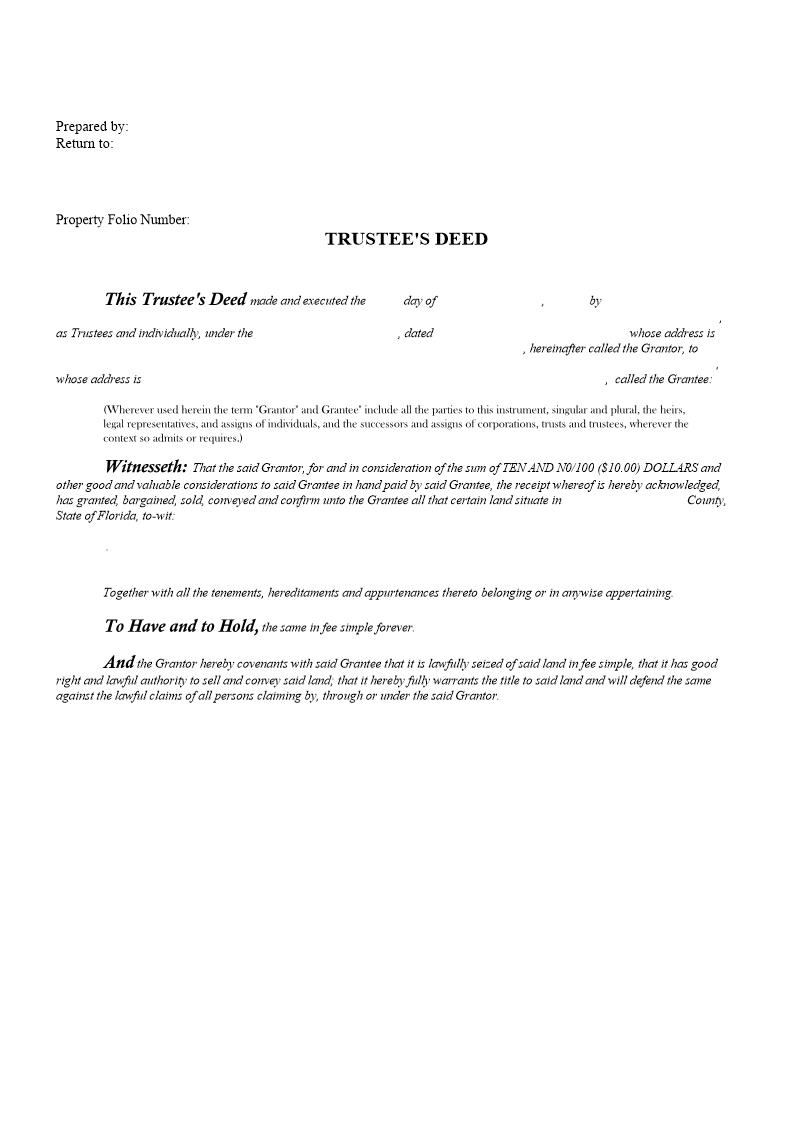 Trustees Deed | Pdf Fpdf Docx | Florida