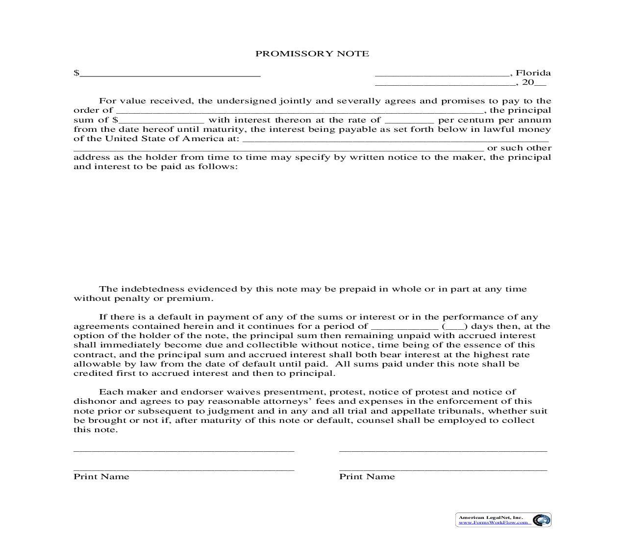 Promissory Note | Pdf Fpdf Doc Docx | Florida