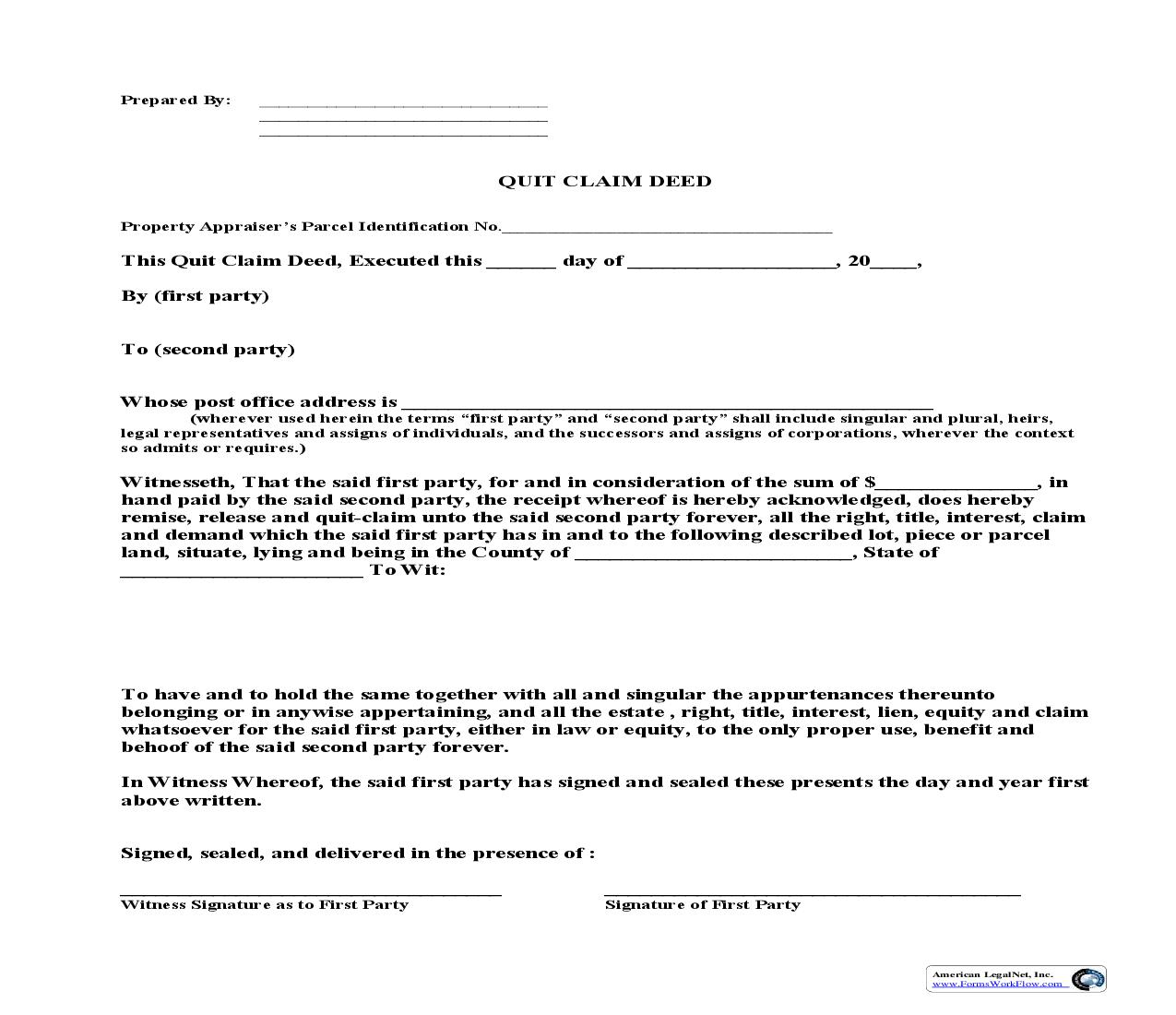 Quit Claim Deed | Pdf Fpdf Doc Docx | Florida