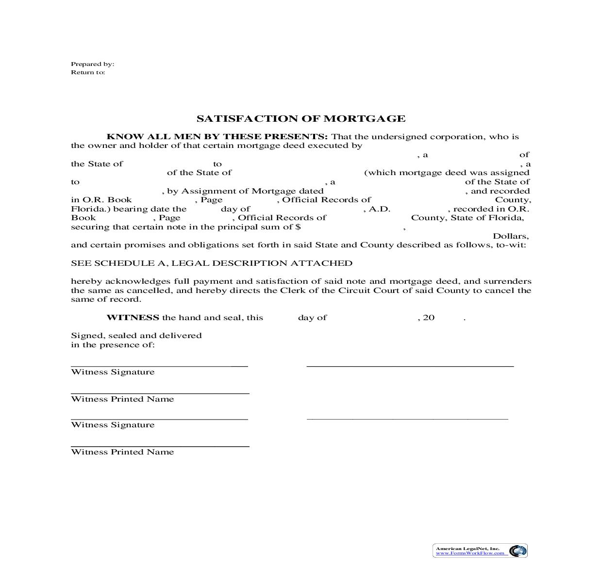 Satisfaction Of Mortgage (Corporation) | Pdf Fpdf Doc Docx | Florida