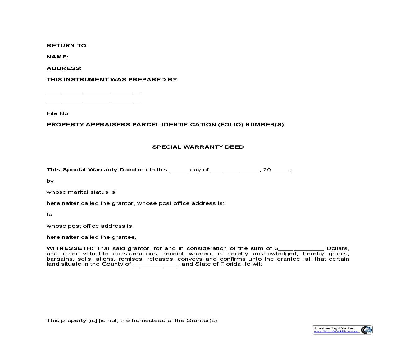 Special Warranty Deed | Pdf Fpdf Doc Docx | Florida