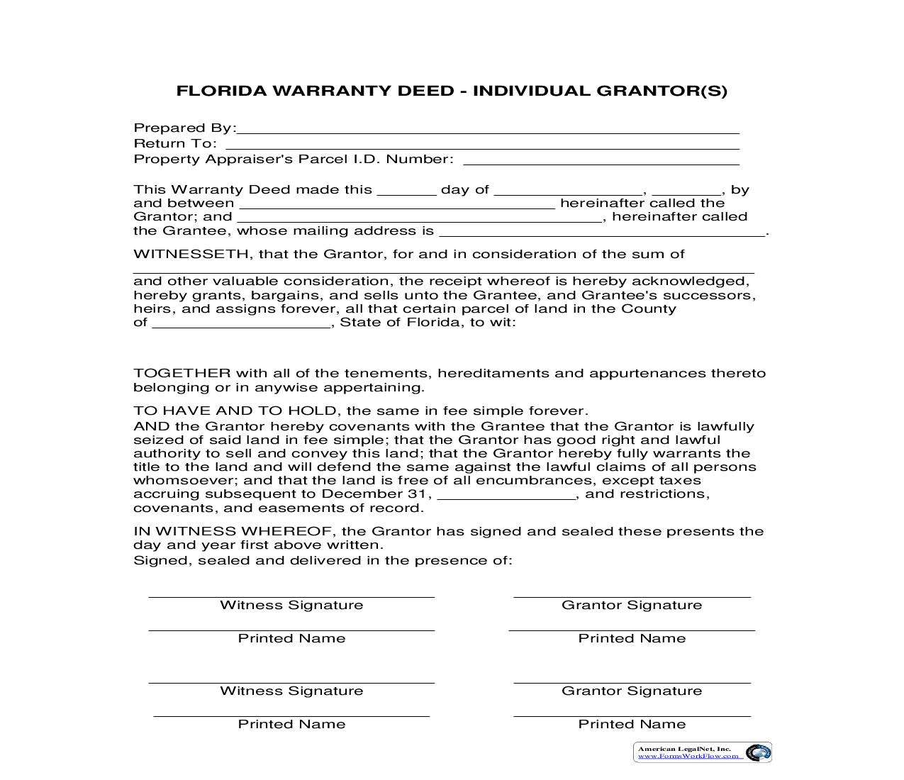 Warranty Deed - Individual Grantor(s) | Pdf Fpdf Doc Docx | Florida