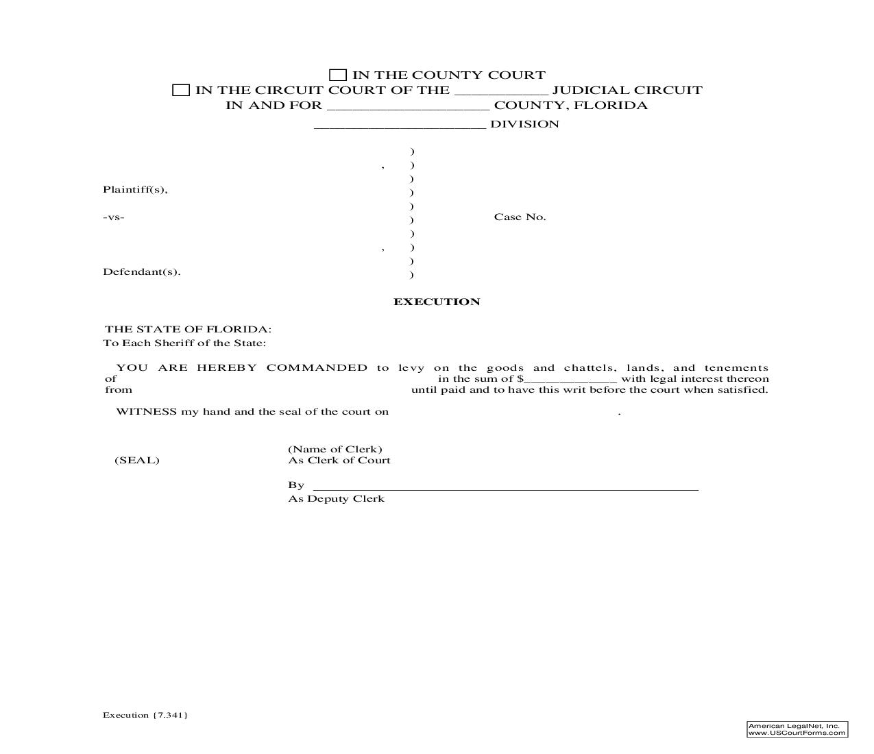 Execution {7.341} | Pdf Fpdf Doc Docx | Florida