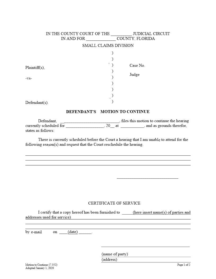 Motion To Continue {7.352} | Pdf Fpdf Docx | Florida