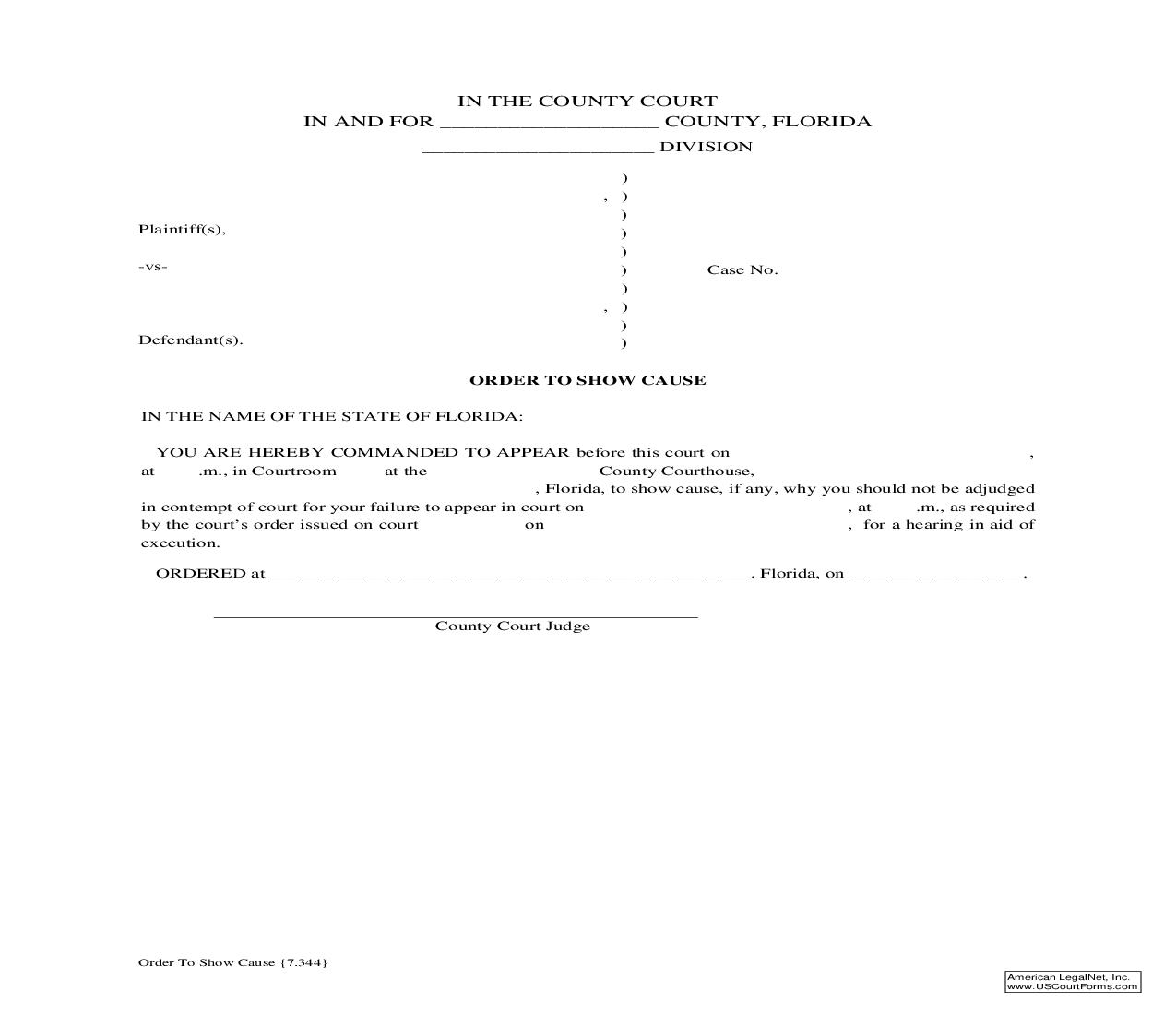 Order To Show Cause {7.344} | Pdf Fpdf Doc Docx | Florida