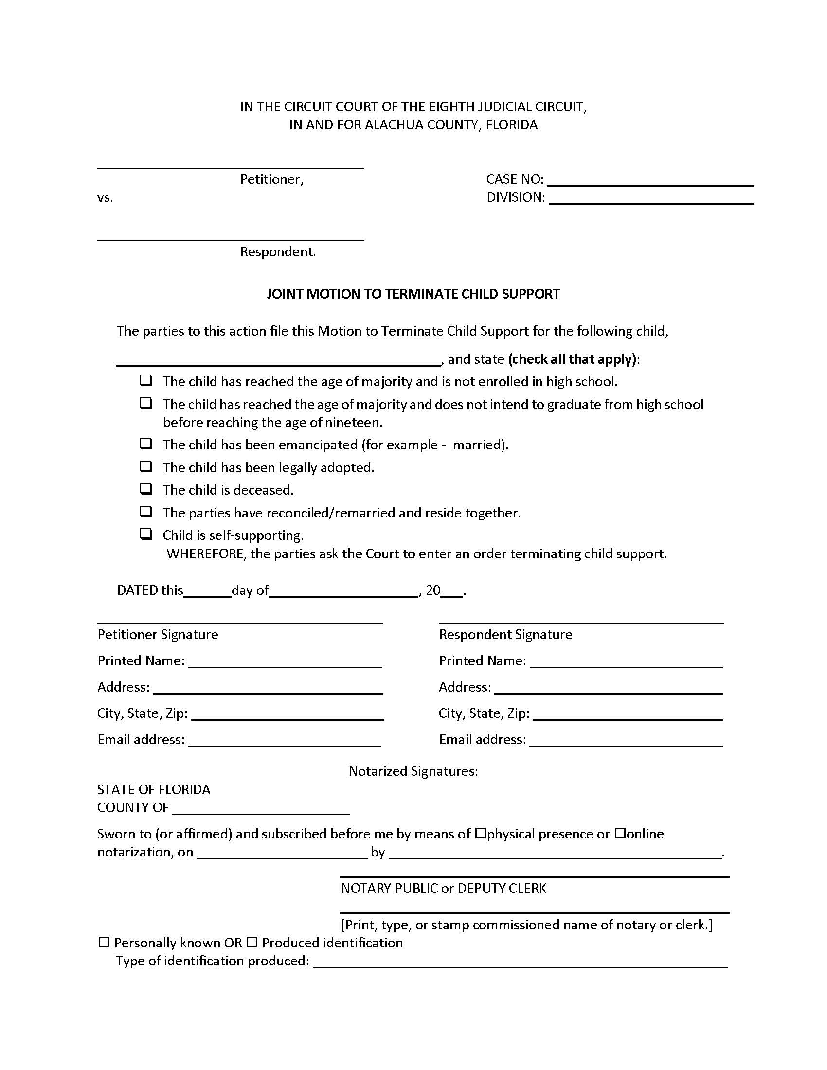 Joint Motion To Terminate Child Support {Ala_JMTCS} | Pdf Fpdf Doc Docx | Florida