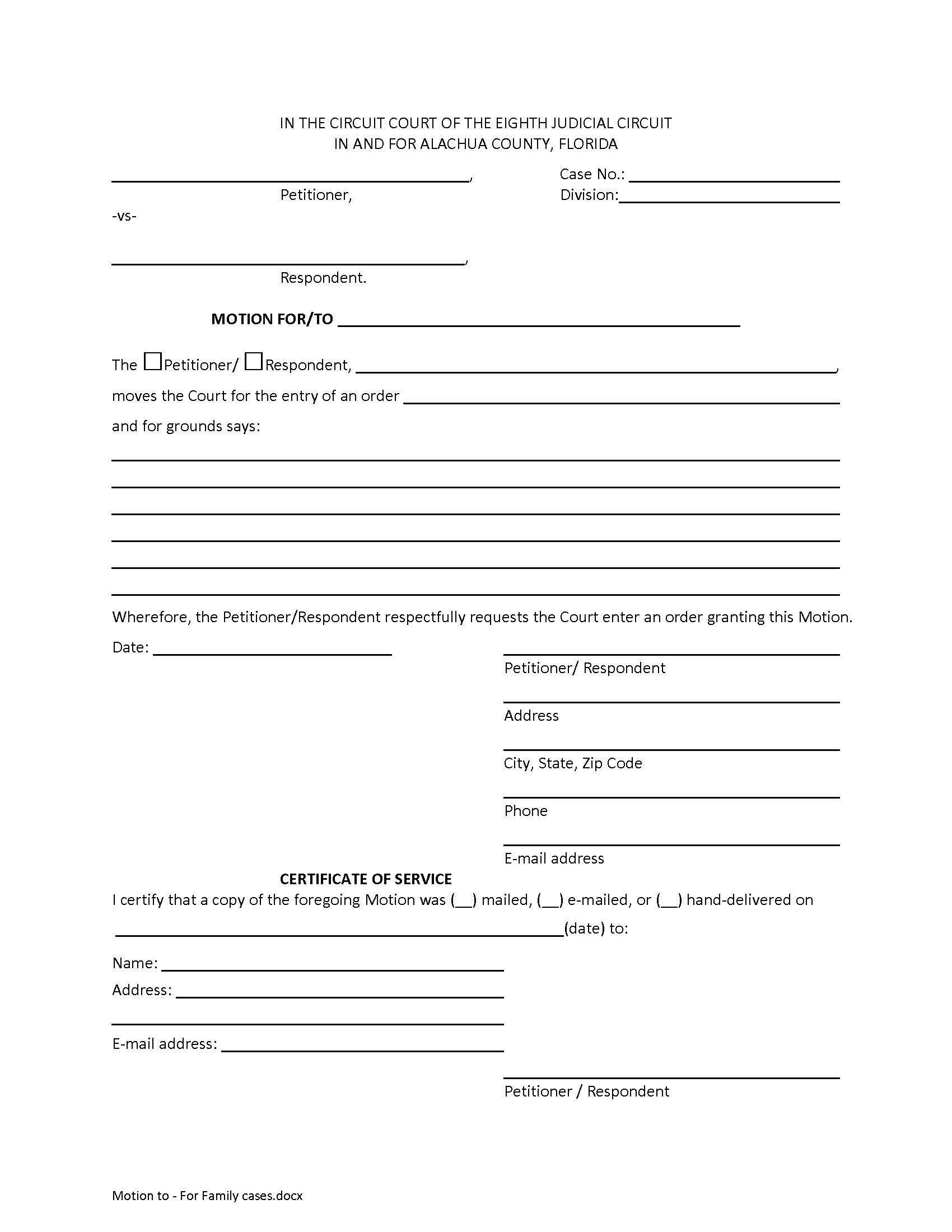 Motion (Blank) | Pdf Fpdf Doc Docx | Florida