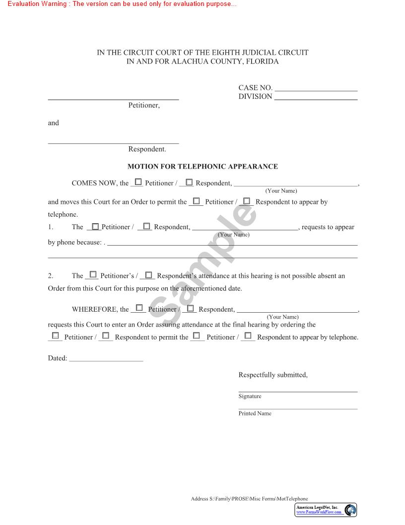 Motion For Telephonic Appearance | Pdf Fpdf Doc Docx | Florida