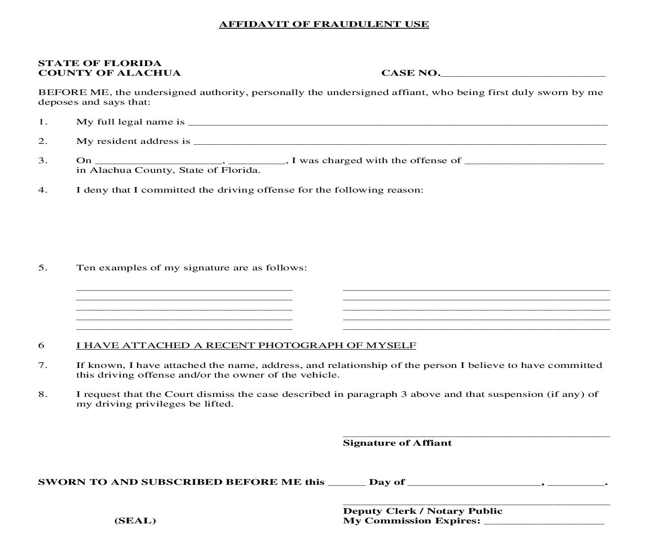 Affidavit Of Fraudulent Use | Pdf Fpdf Doc Docx | Florida