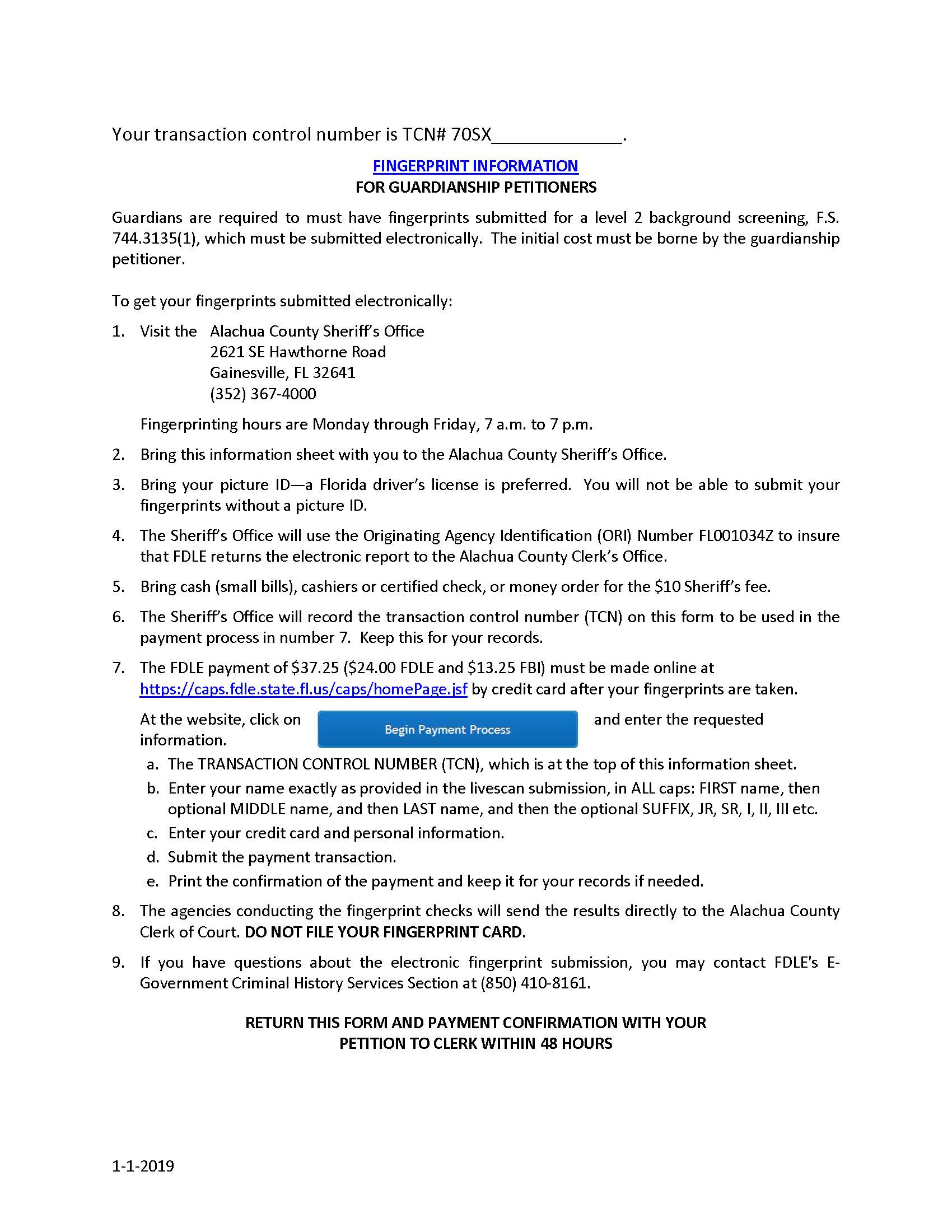 Fingerprint Information For Guardianship Petitioners | Pdf Fpdf Docx | Florida