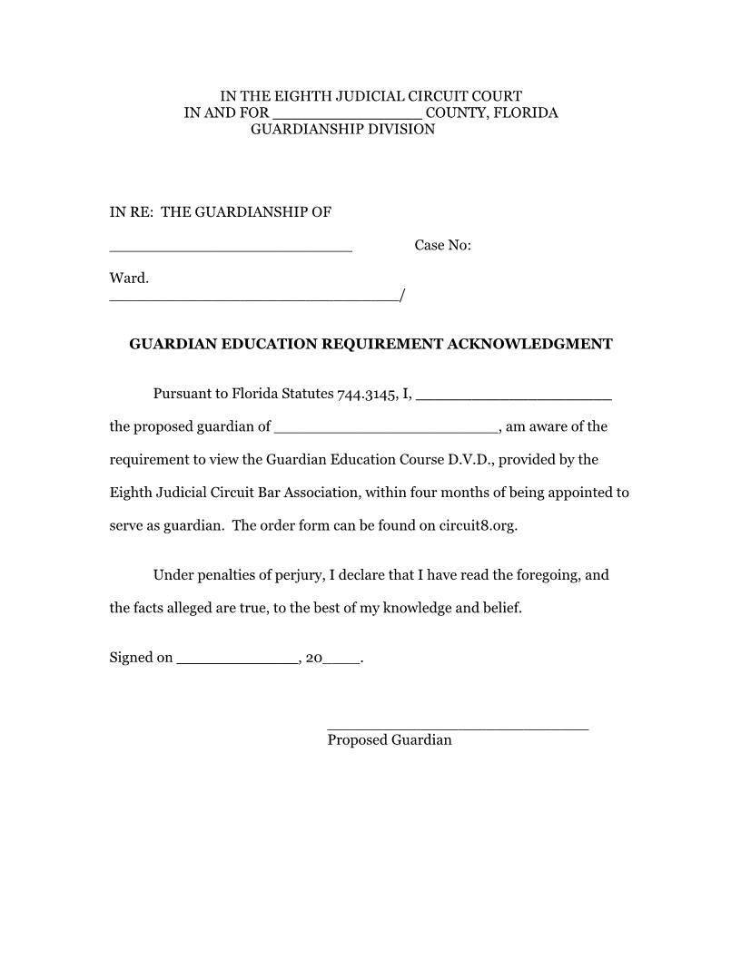 Guardian Education Requirement Acknowledgement | Pdf Fpdf Docx | Florida
