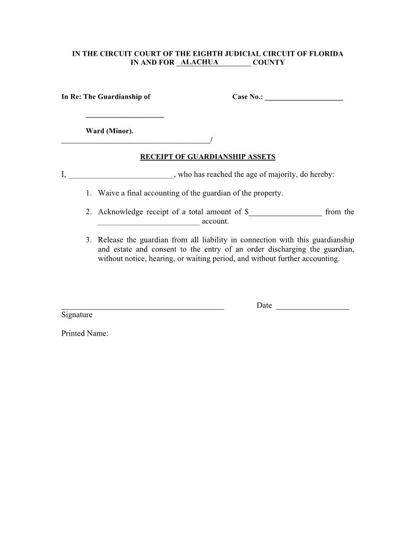 Receipt Of Guardianship Assets | Pdf Fpdf Docx | Florida