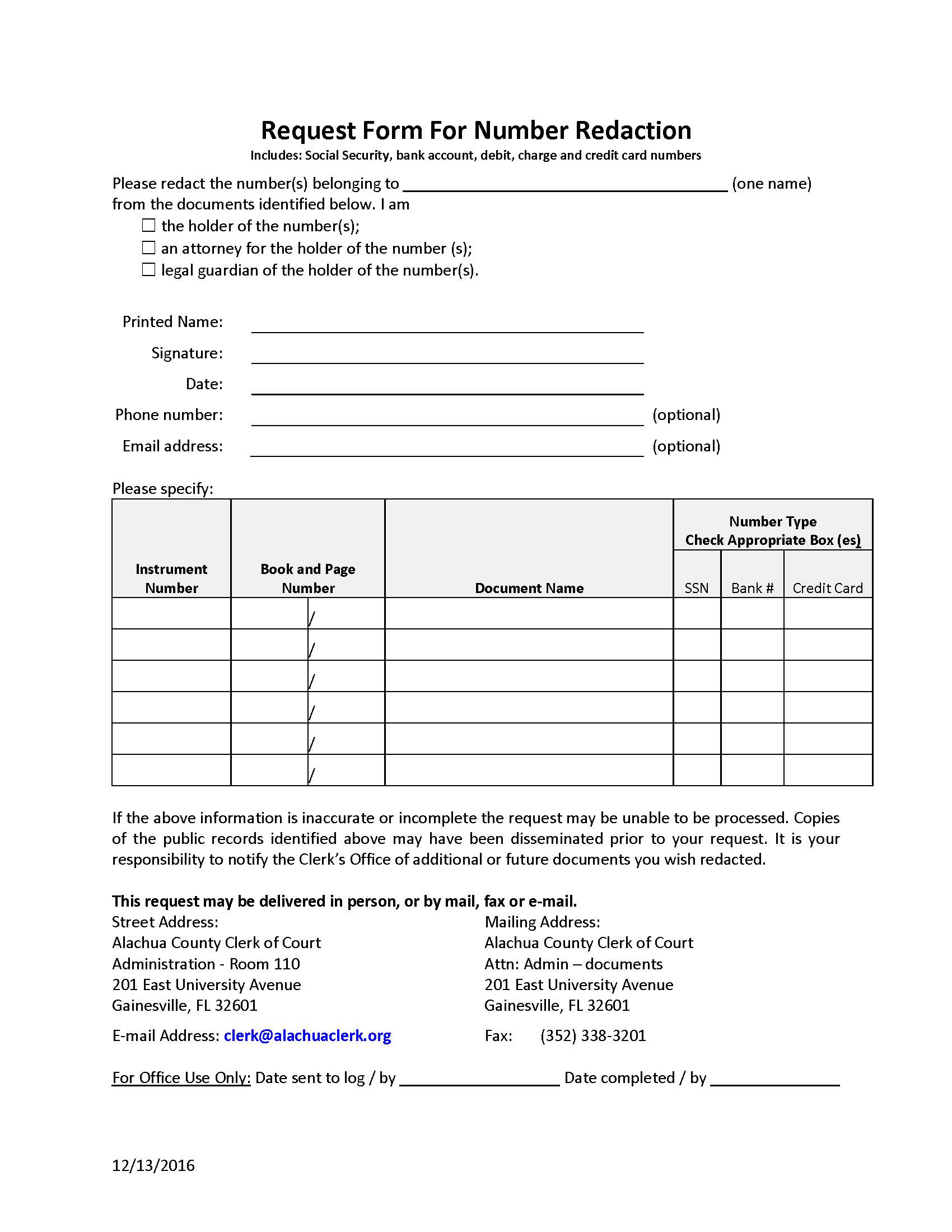 Request For Number Redaction | Pdf Fpdf Docx | Florida