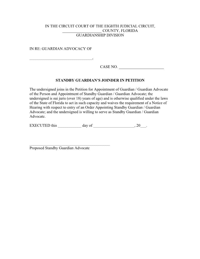 Standby Guardians Joinder In Petition | Pdf Fpdf Docx | Florida