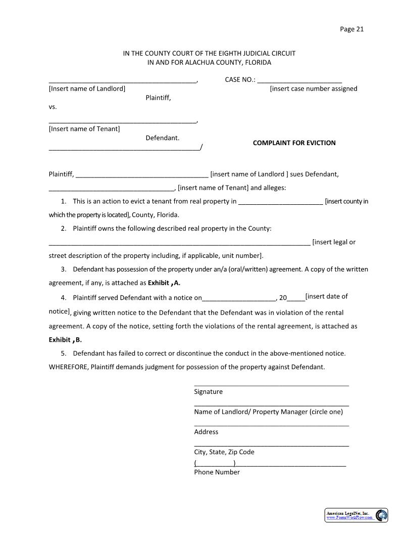 Complaint For Eviction (Noncompliance) | Pdf Fpdf Docx | Florida