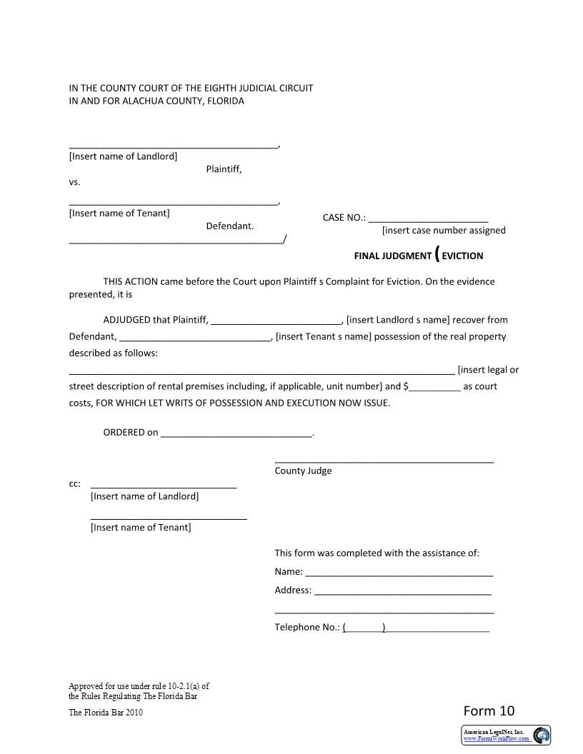Final Judgment - Eviction | Pdf Fpdf Docx | Florida