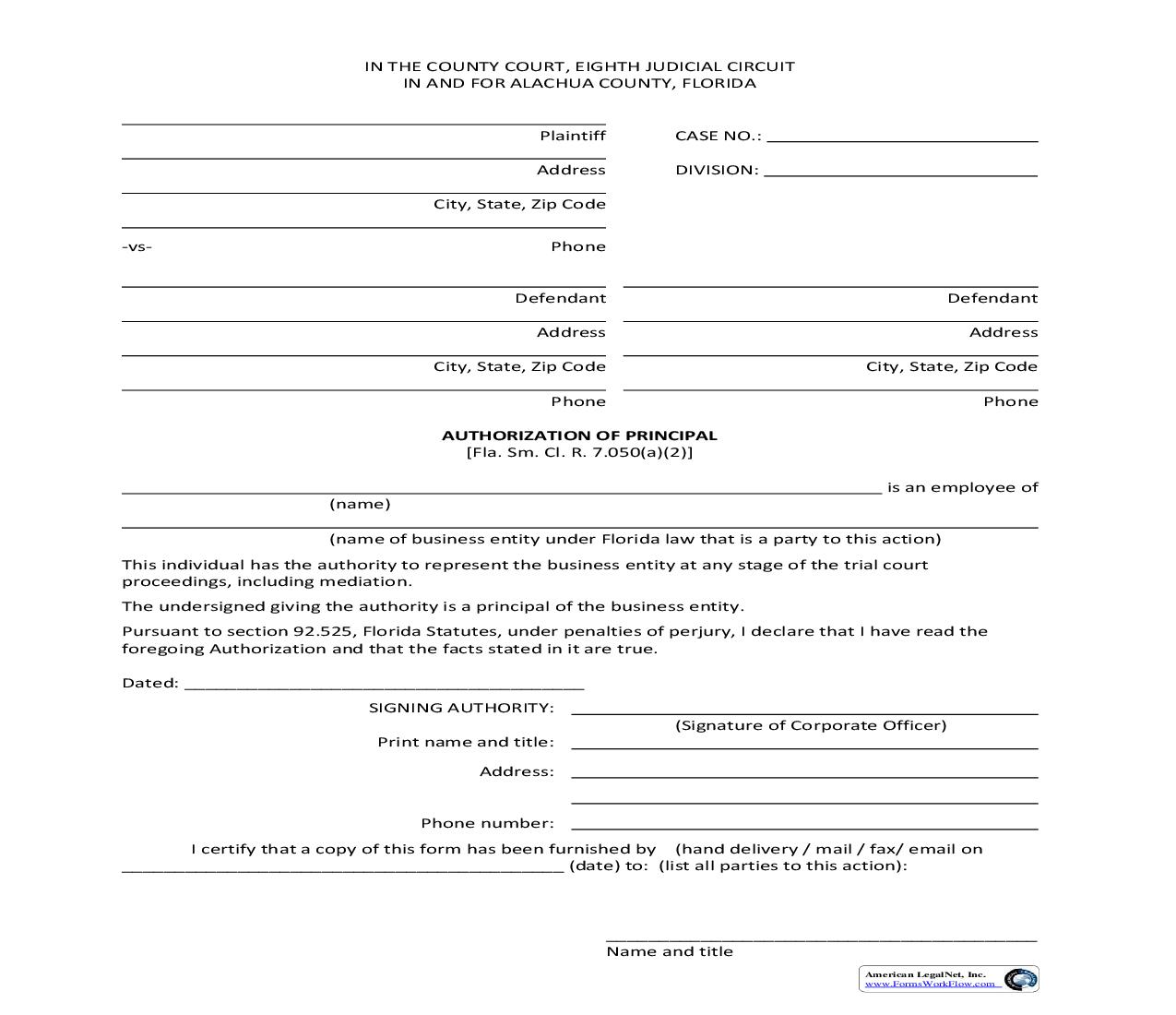 Authorization Of Principal (Business Entity) | Pdf Fpdf Doc Docx | Florida