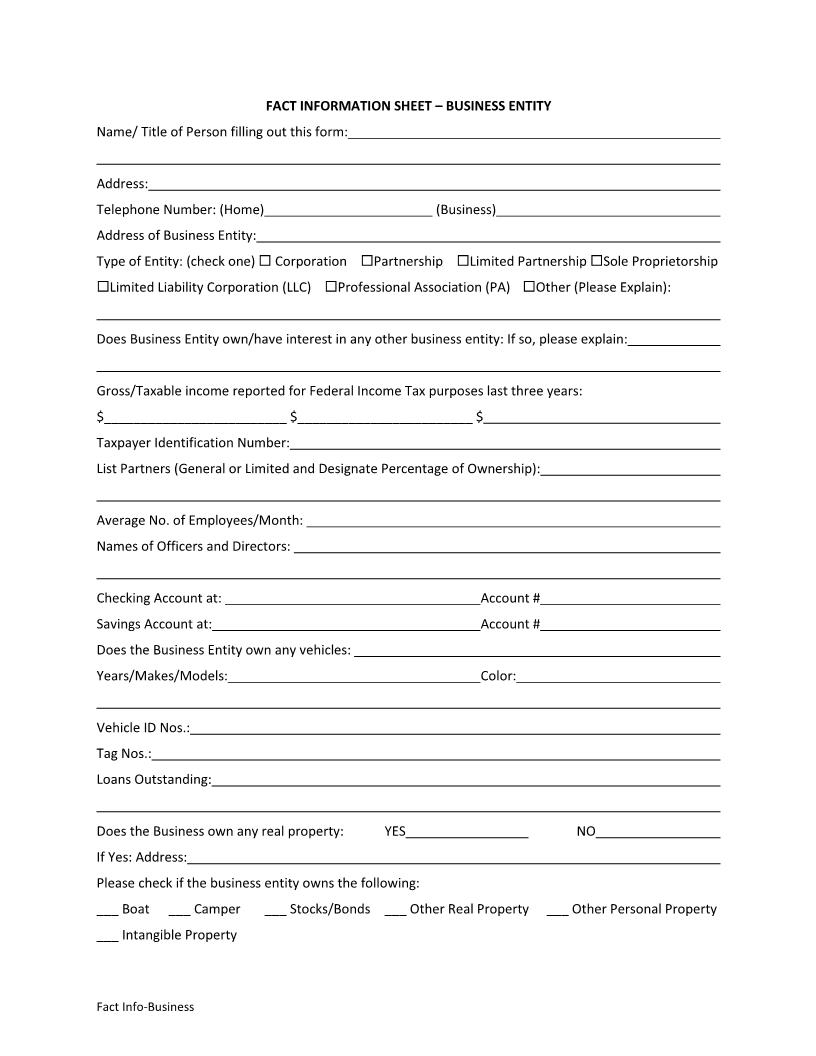 Fact Information Sheet - Business Entity | Pdf Fpdf Docx | Florida