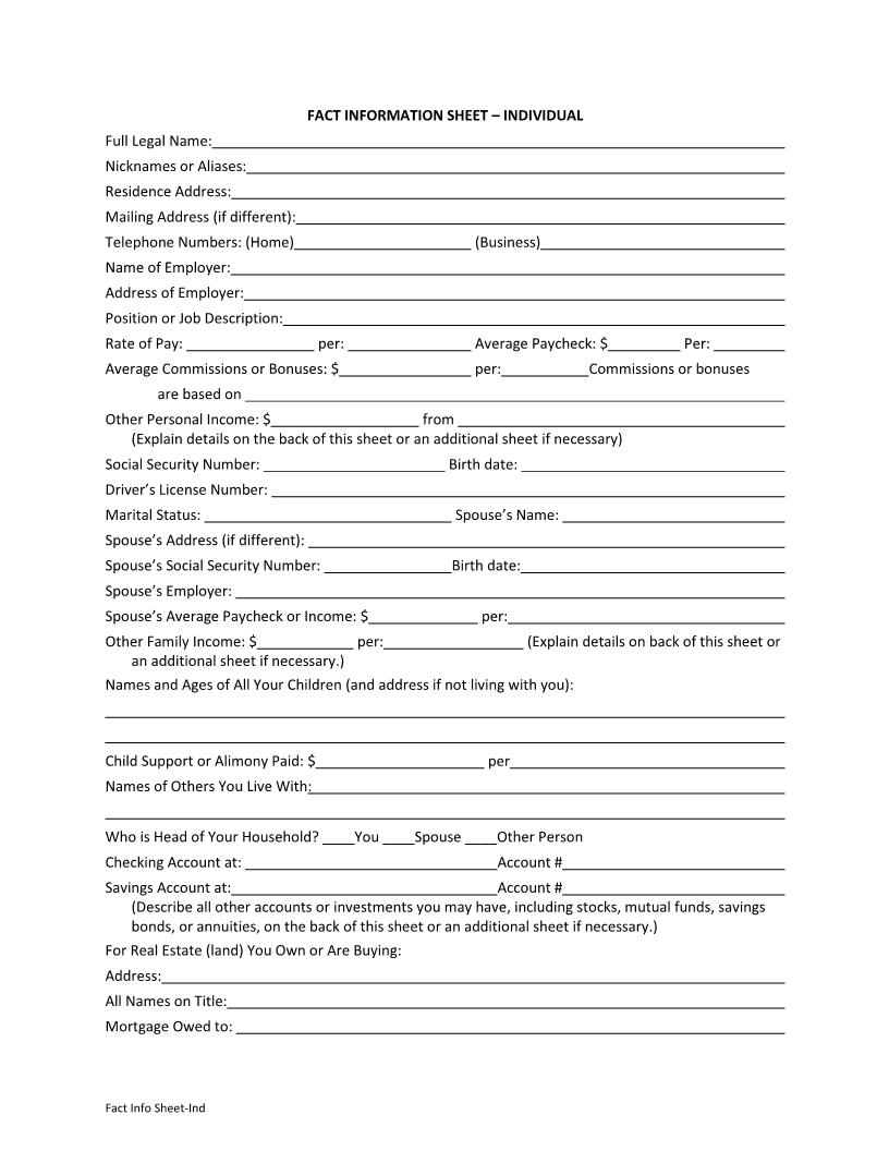 Fact Information Sheet - Individual | Pdf Fpdf Docx | Florida