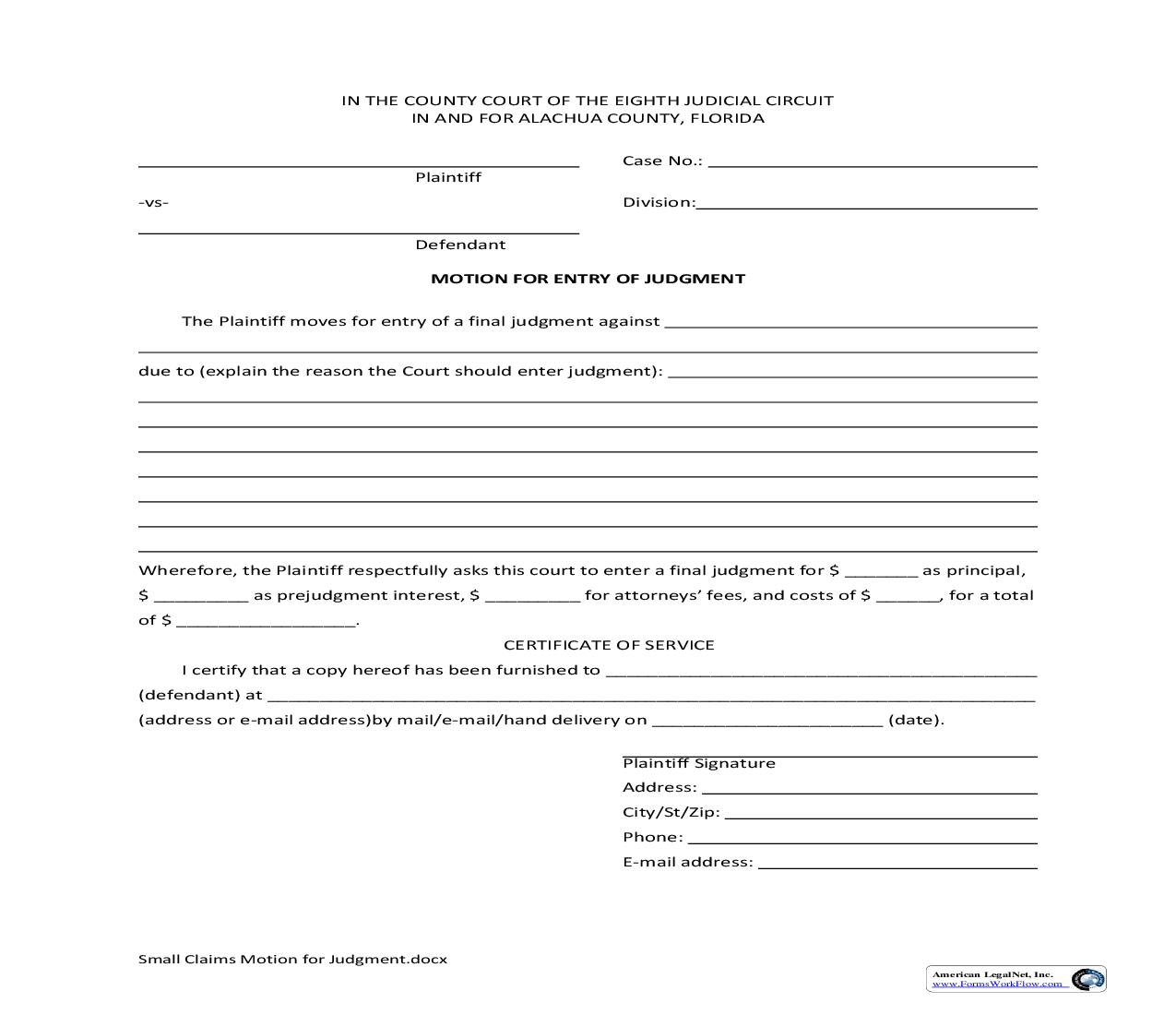 Motion For Entry Of Judgment | Pdf Fpdf Doc Docx | Florida