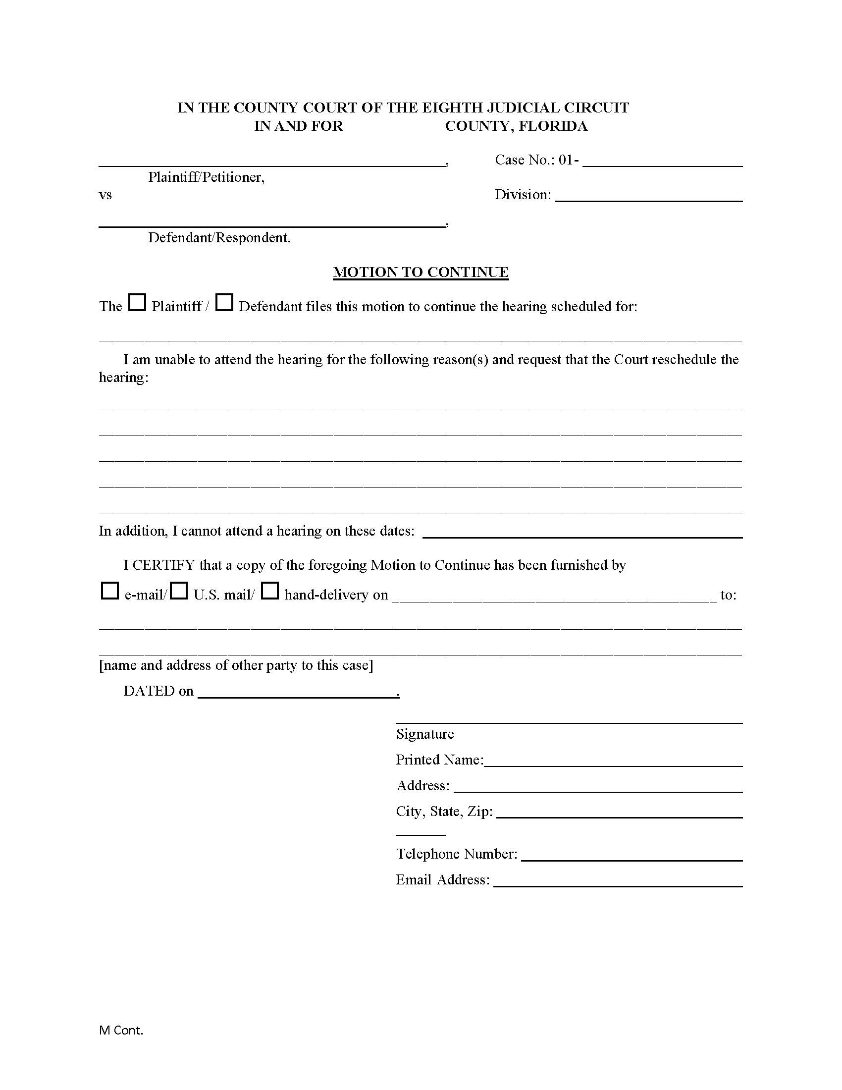 Motion To Continue | Pdf Fpdf Doc Docx | Florida