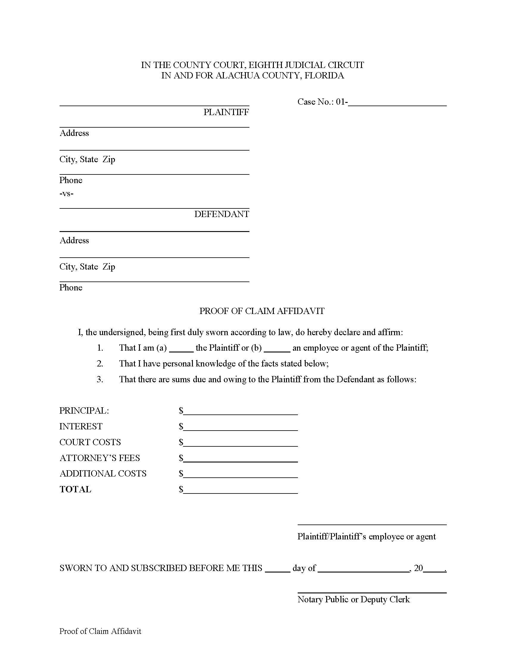 Proof Of Claim Affidavit | Pdf Fpdf Doc Docx | Florida