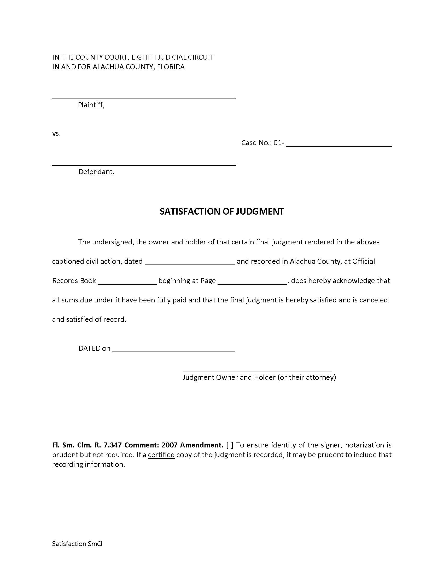 Satisfaction Of Judgment (SC) {ALA-SCSoJ} | Pdf Fpdf Doc Docx | Florida