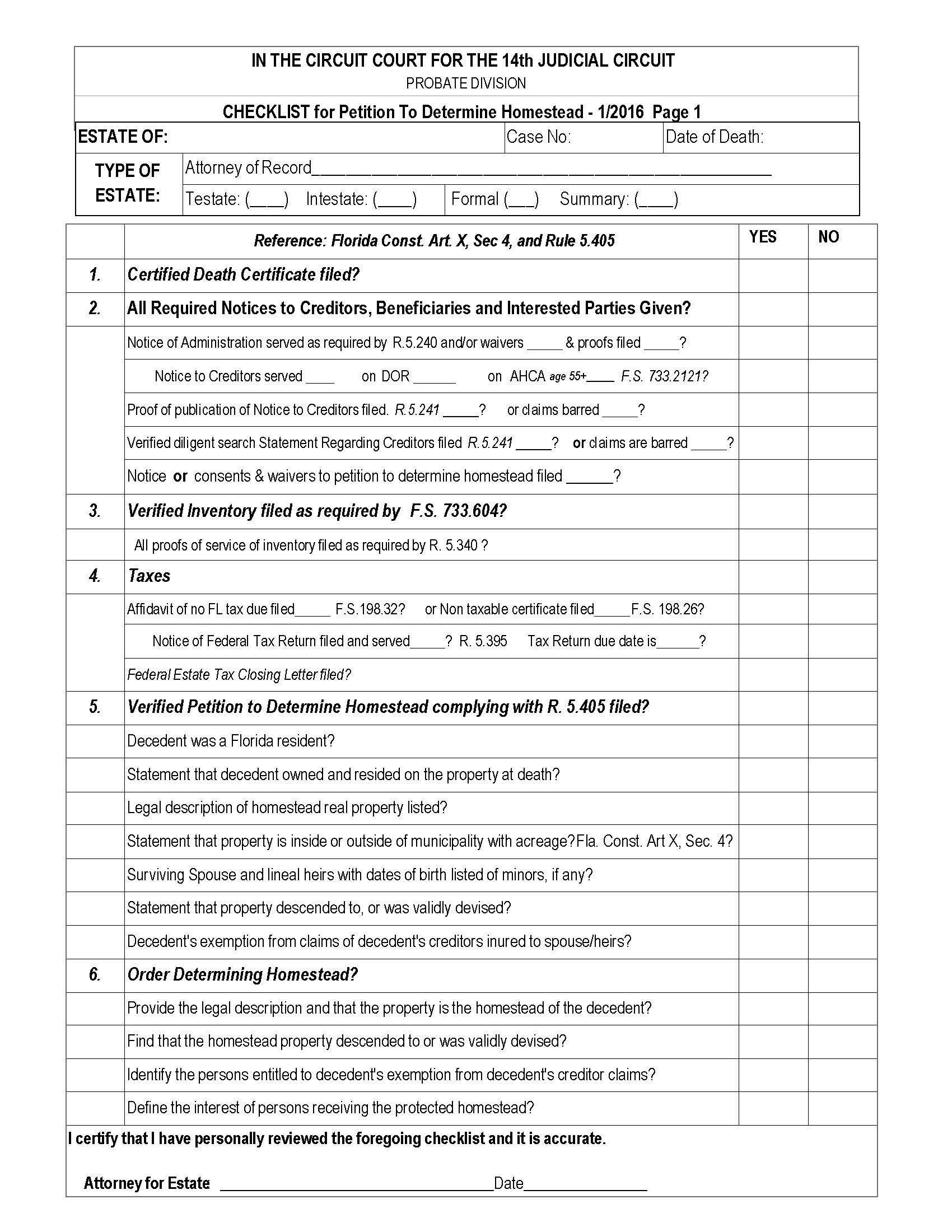 Checklist For Petition To Determine Homestead | Pdf Fpdf Docx | Florida